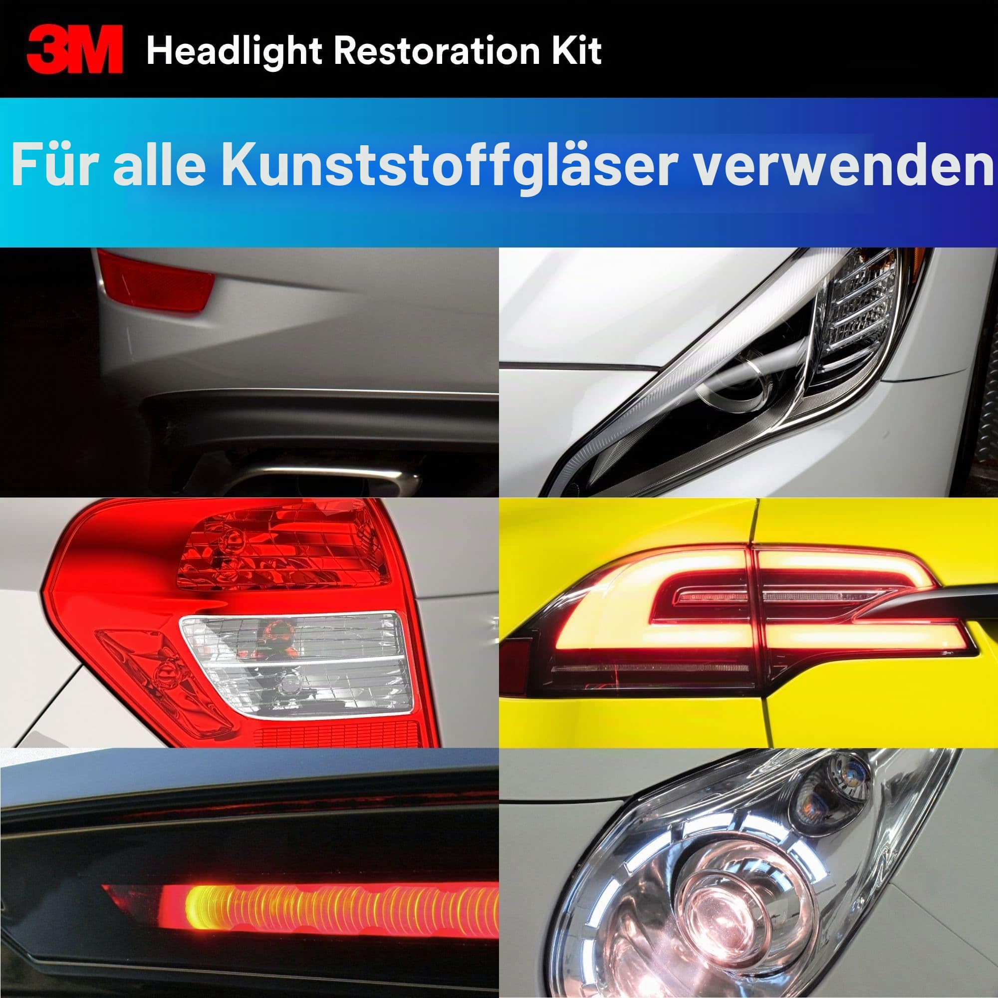 3M 39073 Scheinwerferglas-Restaurierungskit zur Wiederherstellung von stumpfen/verblichenen/verfärbten Scheinwerfern, 1 Packung, merhfarbig