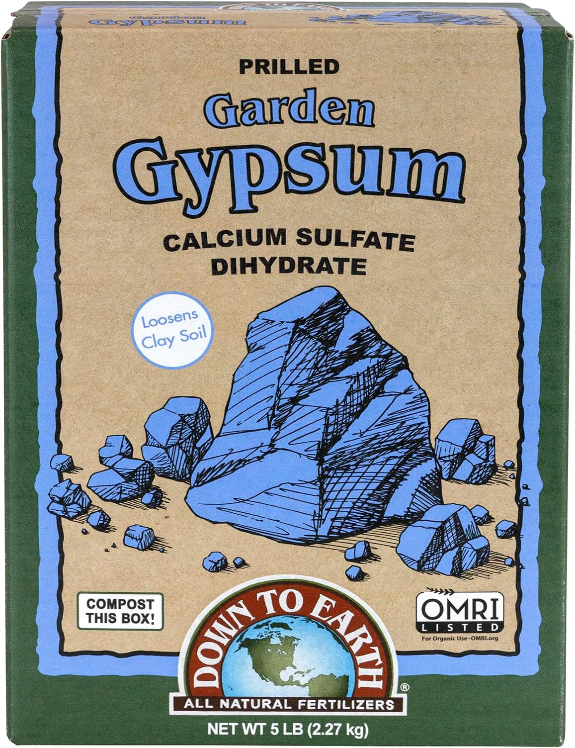 Down To Earth All Natural Fertilizers Organic Prilled Garden Gypsum - Calcium Sulfate Loosens Clay Soil Greens Grade Mini Granules, 5 lb