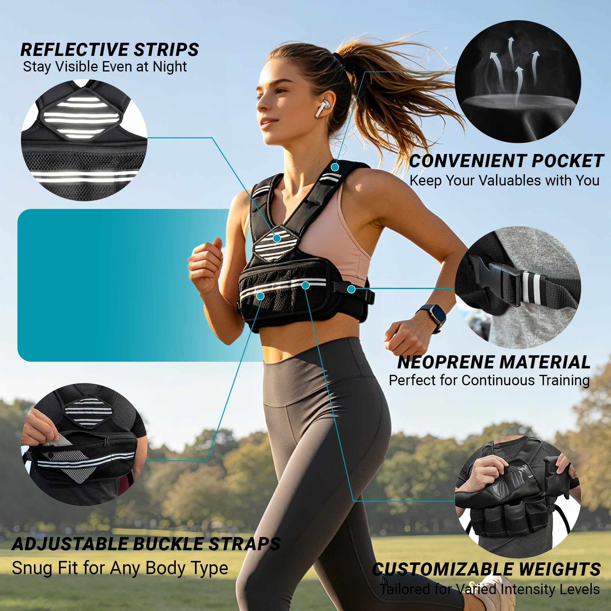 JX Fitness Gilet ponderato per allenamento della forza, regolabile da 2,7 a 9 kg, per uomini e donne, comoda tasca, gilet ponderato con sabbia di ferro, ideale per palestra, allenamento yoga ed
