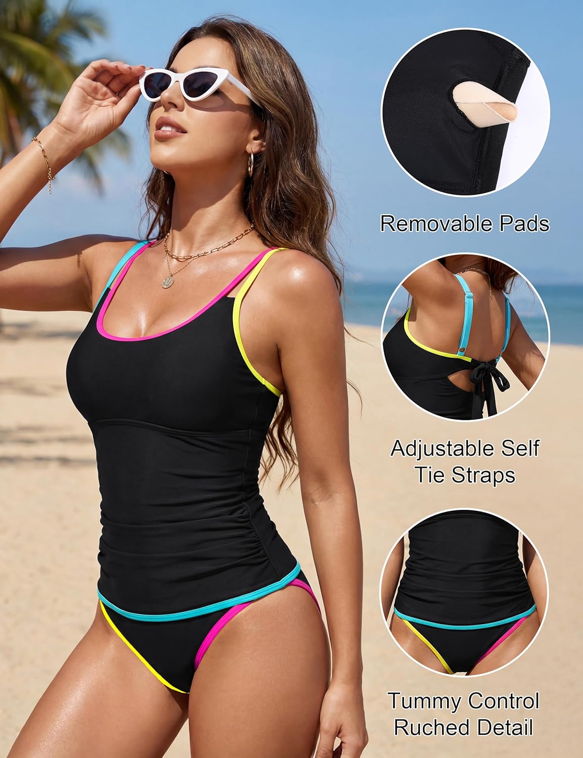 Blooming Jelly Womens Two Piece Tankini Swimsuits Modest Tummy Control Swim Suits 2026 Neon Full Coverage Bathing Suit