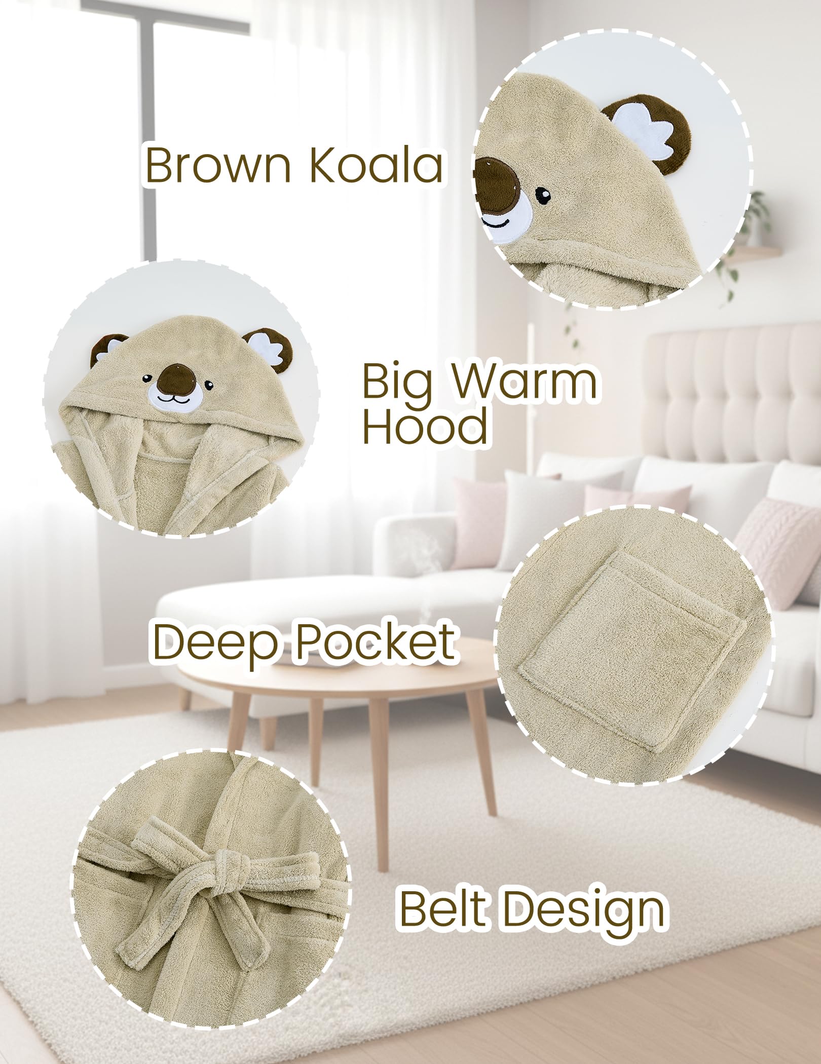 JiAmy Peignoir pour enfant avec capuche animale, en flanelle et taille réglable, pour garçons et filles de 1 à 8 ans