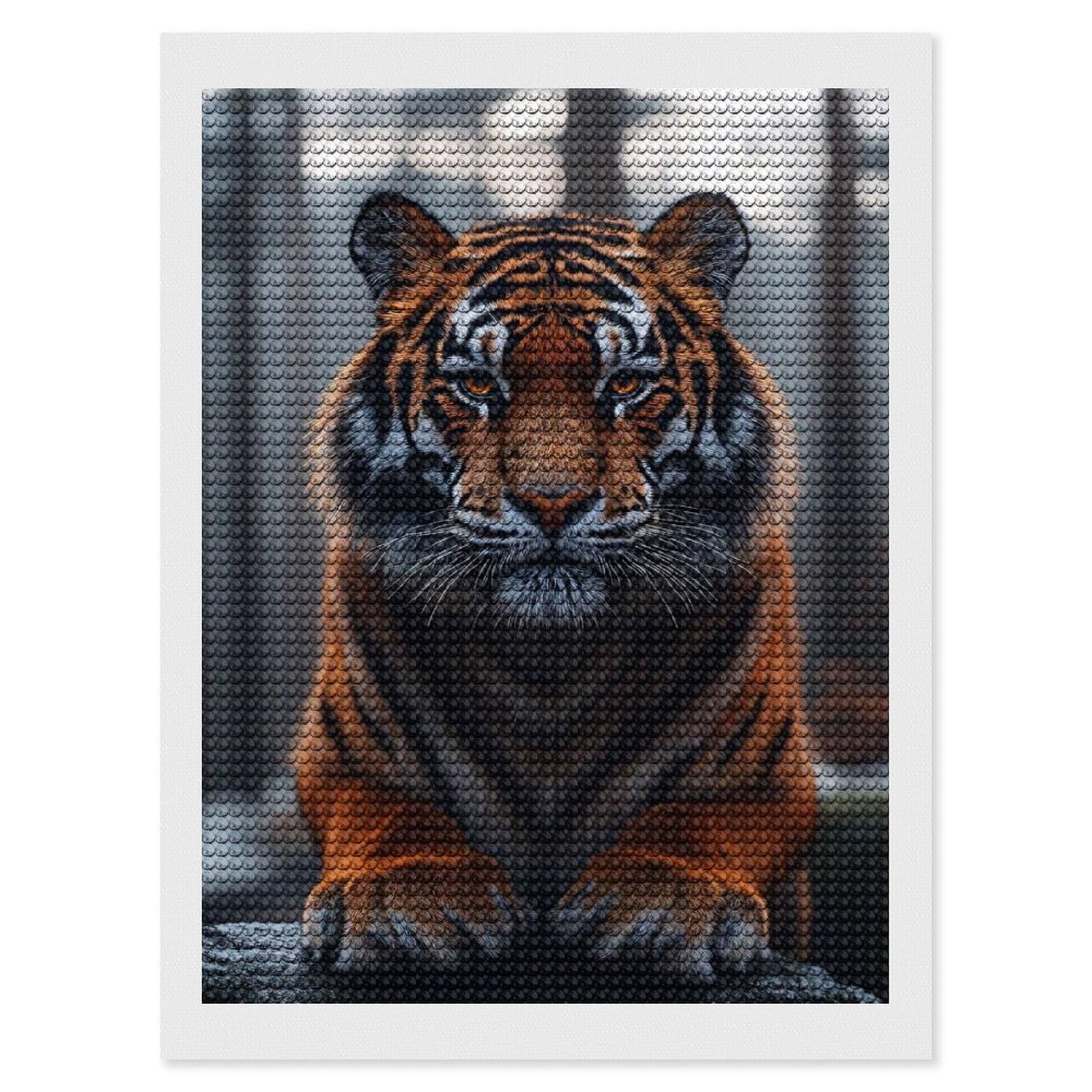 Junmoney Majestic Tiger Portrait in Forest Setting Diamond Art Kit 12"x16", for Beginners, Vintage Style Decor, Good for Quiet Evenings, Festive Craft Gift
