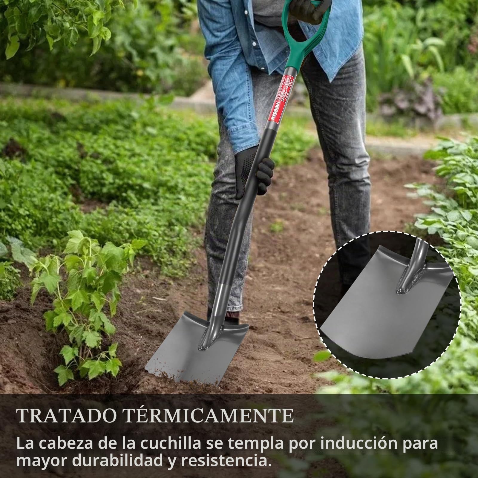 HYCHIKA Pala Jardineria Circular, Pala Jardin,Acero Templado, Cómodo Mango Curvado en D, para Deshierbe, Plantas, Agricultur, Cavar