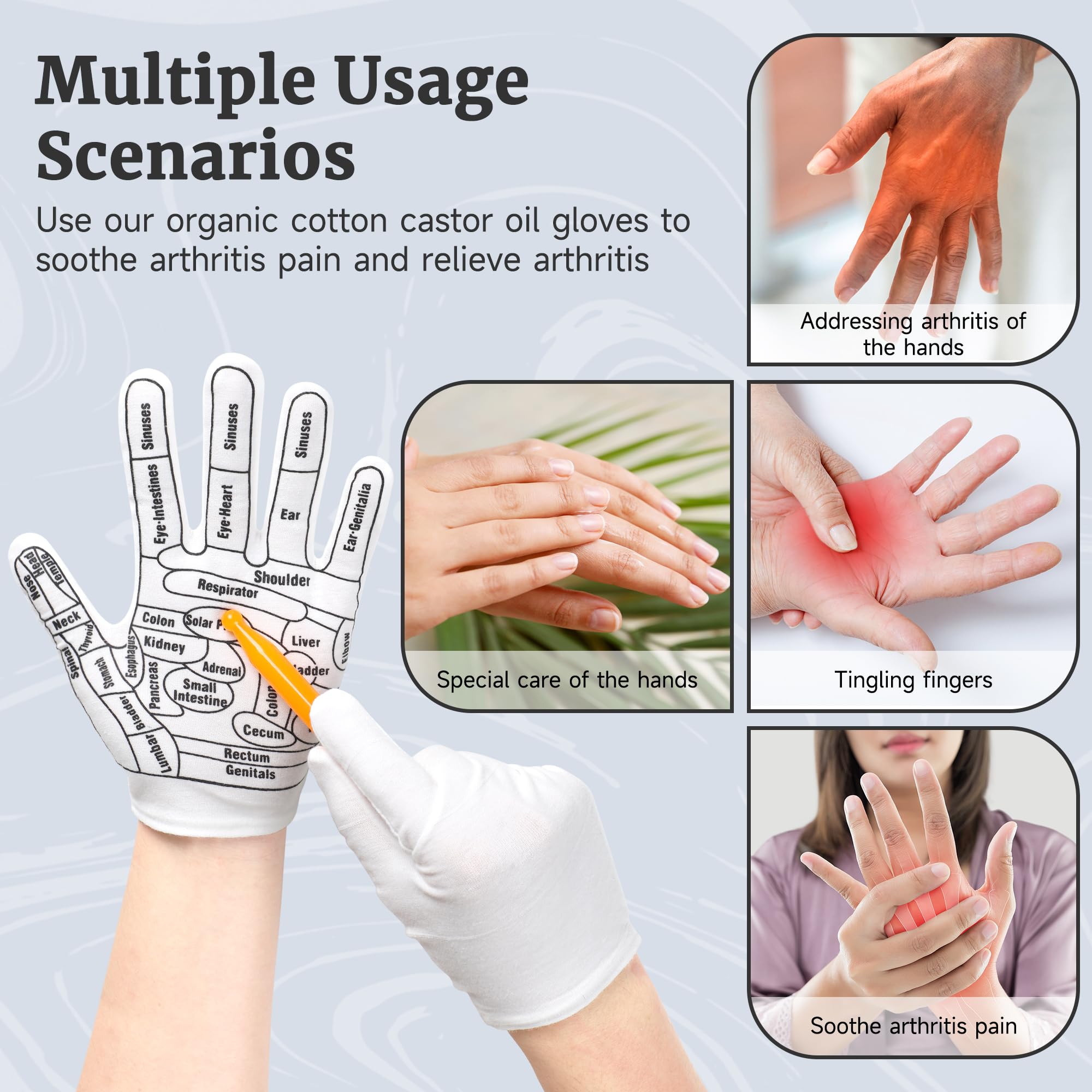 2 Pcs Castor Oil Pack Wrap for Hands - Organic Wrap Gloves for Wrist Arthritis and Carpal Tunnel