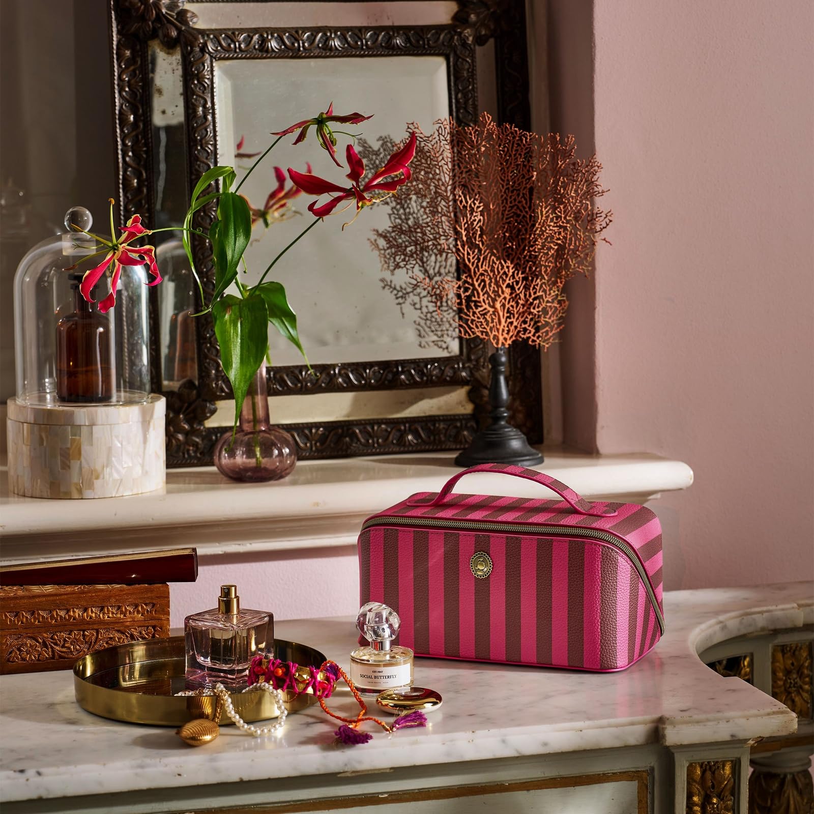 Pip Studio borsa da toilette Cyrille Cosmetic Bag Stripe Pink rosa marrone