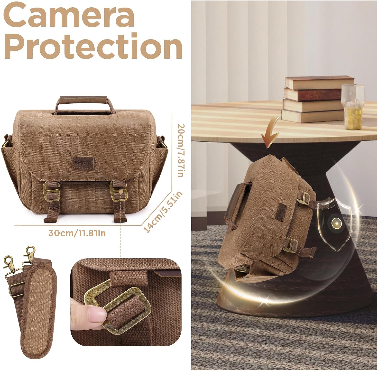 SMRITI Canvas DSLR Camera Bag, Camera Messenger Bag for Photographers,Travel Waterproof Shoulder Camera Case for Men Women (Brown) - Image 5