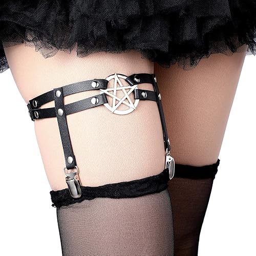 Miniatura 5 de 6 ligueros ajustables con clips antideslizantes, anillo elástico punk para muslo, liguero en forma de estrella en forma de corazón, 2 filas para