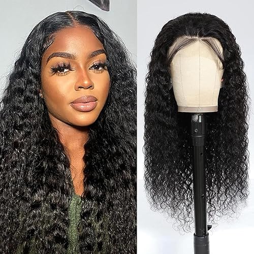 Yaki - Pelucas de cabello humano con encaje frontal de 13 x 4 pulgadas, para mujer, cabello natural brasileño, sin pegamento, nudos blanqueados, de