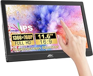 Portable Monitor Touchscreen, 11.6" USB C IPS Laptop Monitor FHD 1366x768P External Monitor HDMI Type C Port HDR Plug&Play Travel Monitor for Laptop PC Phone Mac Xbox PS5/PS4 Switch Built-in Speakers
