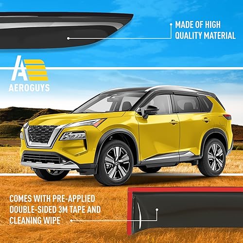 Miniatura 6 de Deflectores de ventana extra duraderos, viseras de ventana con cinta adhesiva, protectores de lluvia para Nissan Rogue 2021-2026, viseras solares,