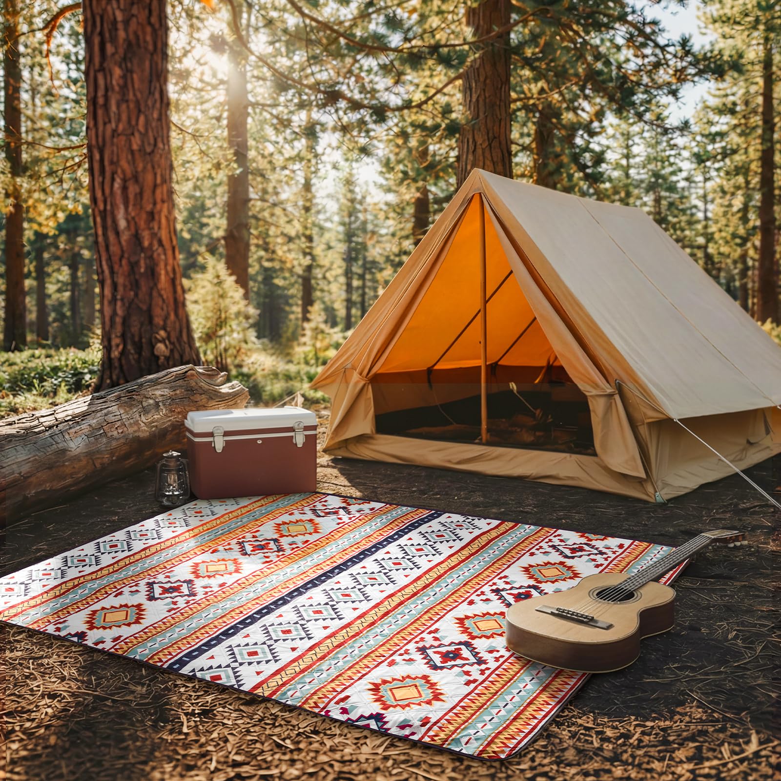 Siegvoll Picknickdecke 200x200cm XXL, wasserdichte sandfreie Stranddecke, 3-lagig gepolsterte isolierte Campingdecke, Strandmatte für Outdoor, Boho-Stil, waschbar faltbar