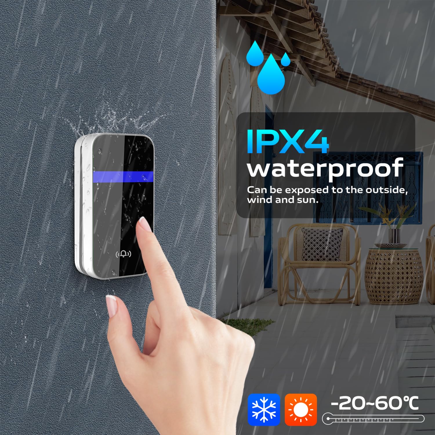 DieseRC Campana inalámbrica sin batería para exterior, nieve, lluvia, IP65 impermeable, gran alcance, timbre de puerta pequeño y discreto, fácil instalación, 38 melodías