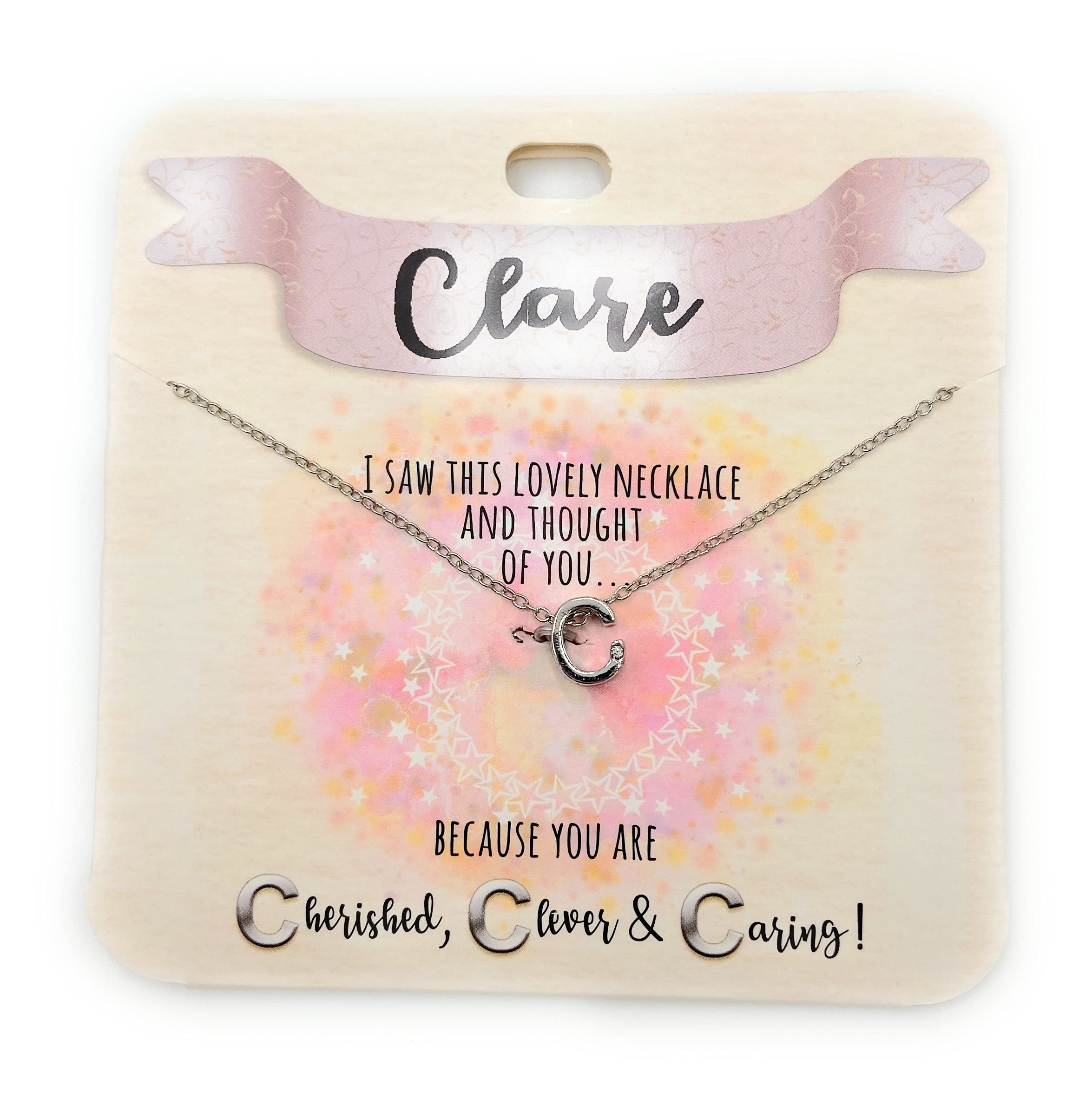 Royal CountyCLARE - 'C' NECKLACE - Gorgeous personalised silver letter necklace with sparkly diamond on bottom of letter., 42cm chain, Composite Alloy Metal