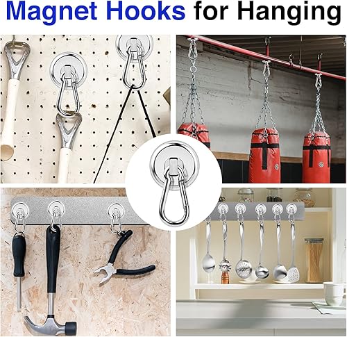 Miniatura 6 de LOVIMAG Ganchos magnéticos, 170 libras + ganchos magnéticos fuertes imanes de neodimio resistentes con ganchos, ganchos magnéticos crucero con
