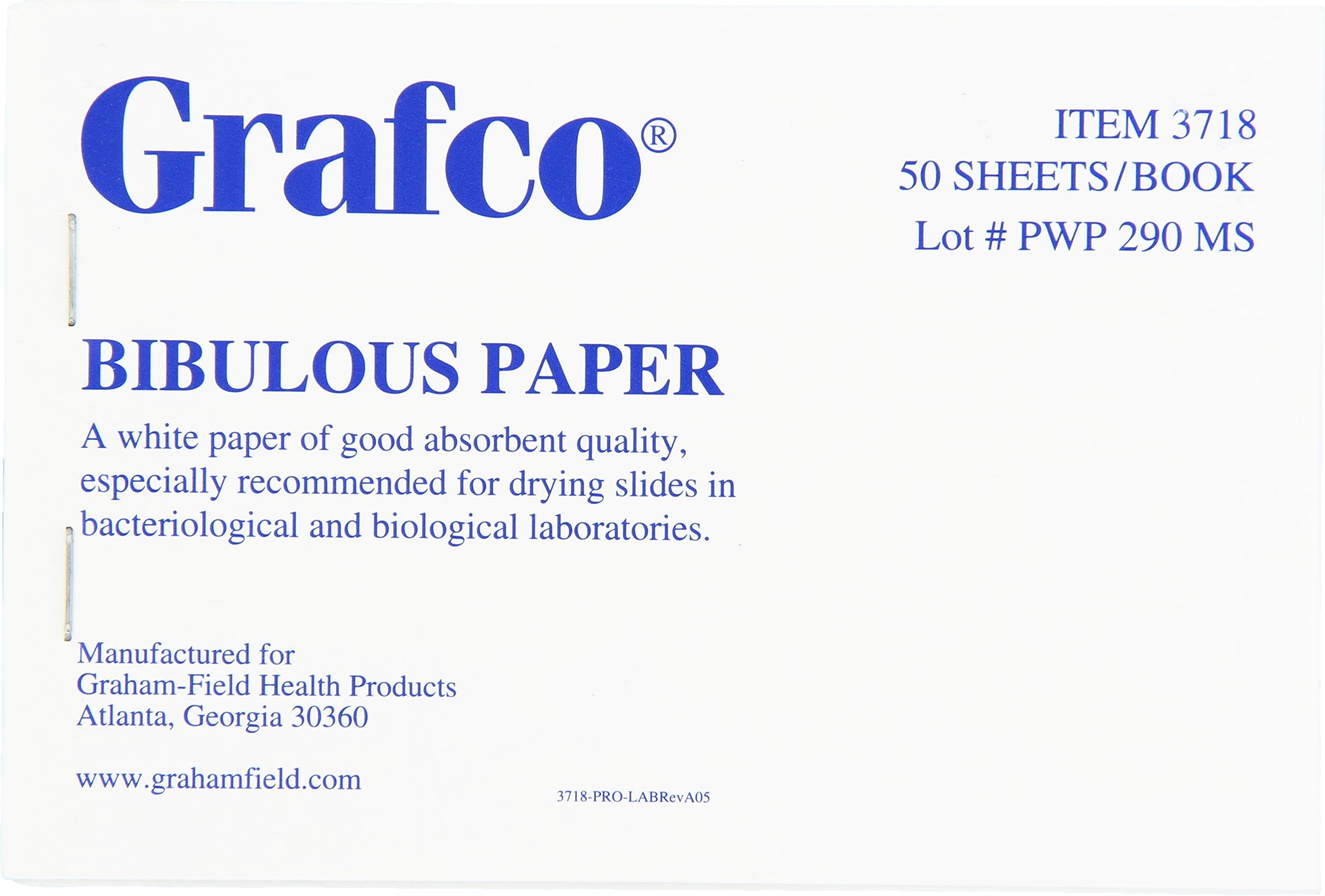3718 Grafco Bibulous Blotting Absorbent Paper, 50 Sheets, 4" x 6", Pack of 6