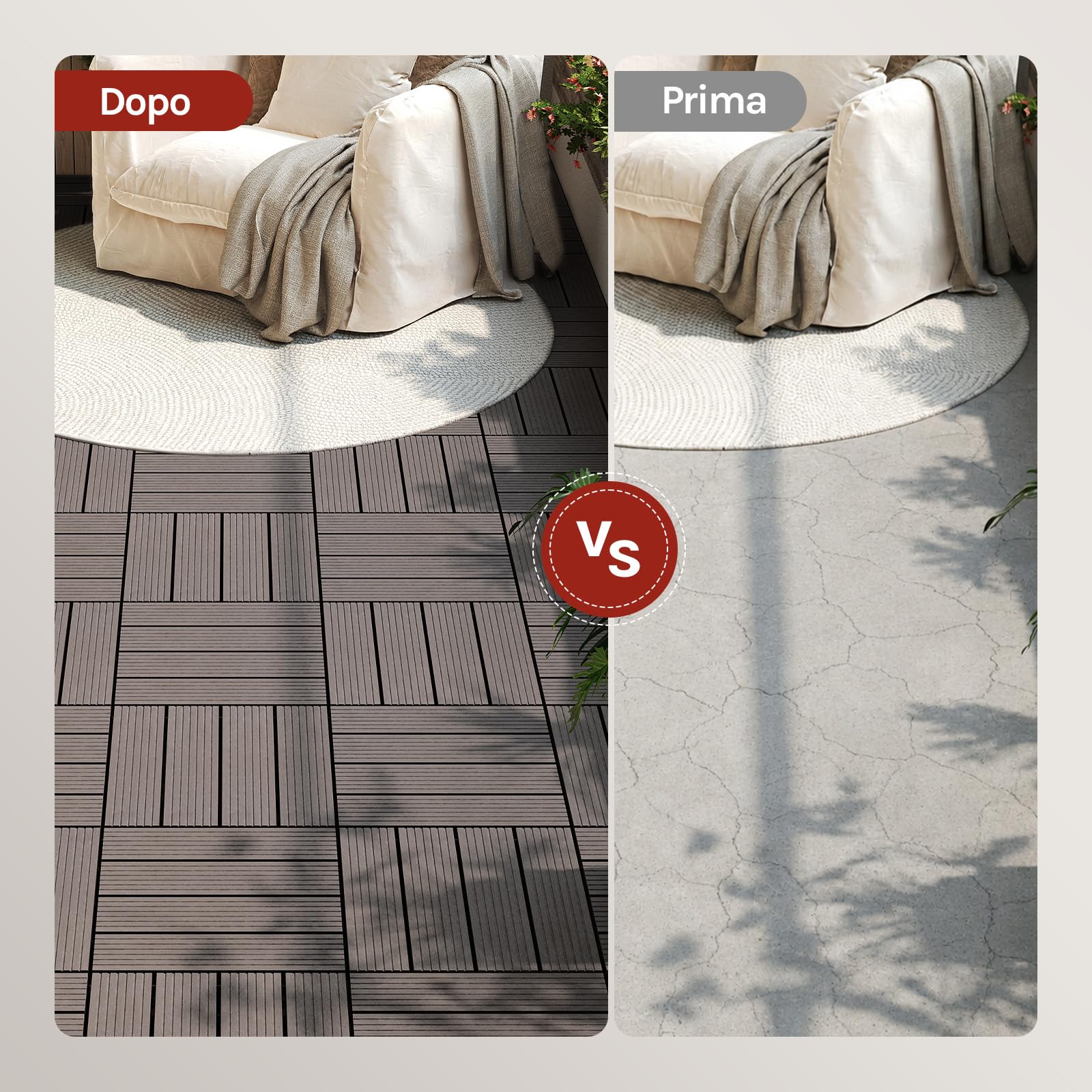 WOLTU Piastrelle per Pavimenti da Esterno Balcone/Giardino/Terrazza Pavimentazione ad Incastro in WPC, Legno Composito, con 22 Pannelli da 30x30 cm Caffè