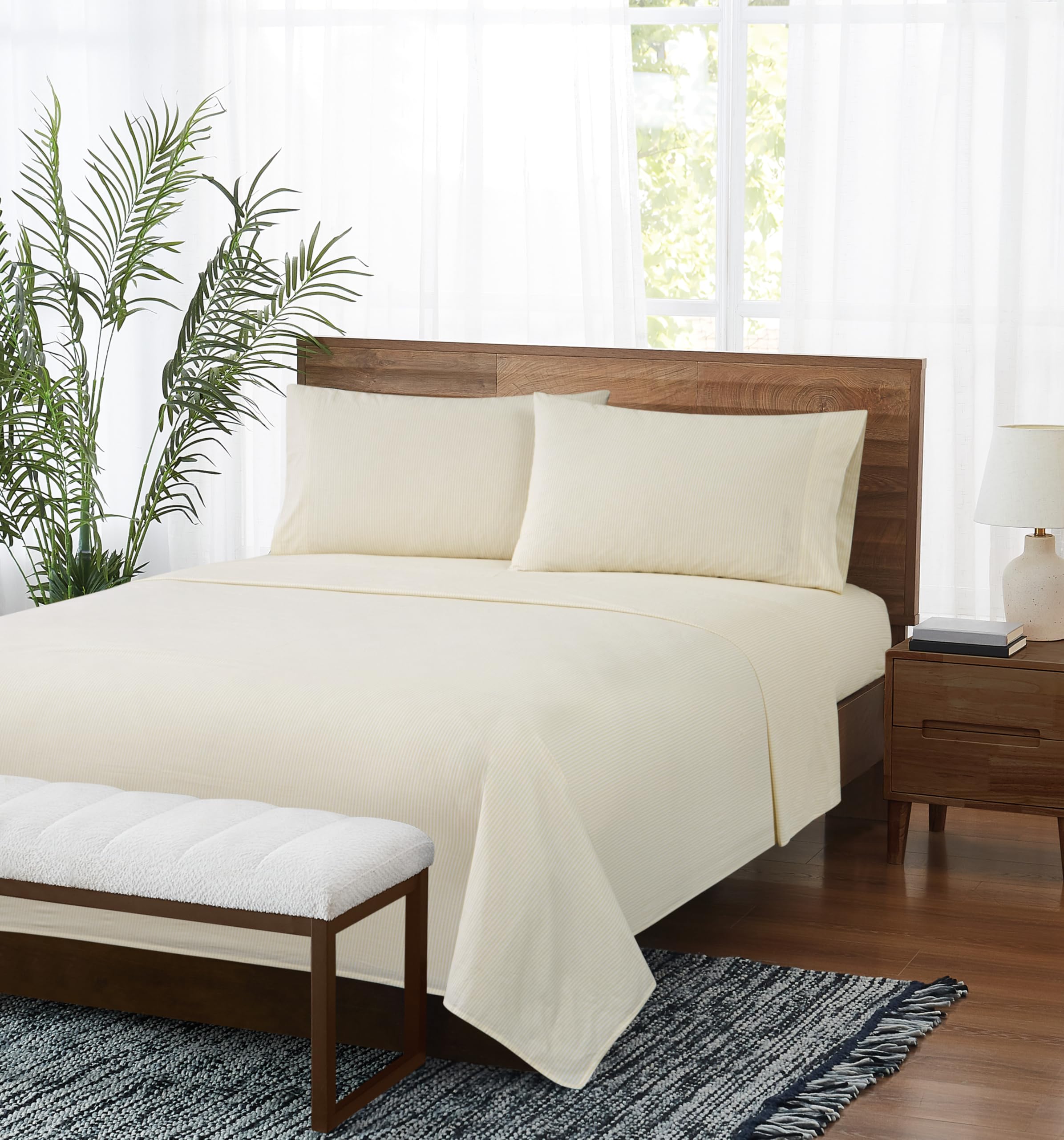 Brooklyn Loom Pinstripe White/Ivory Twin 3 Piece Sheet Set