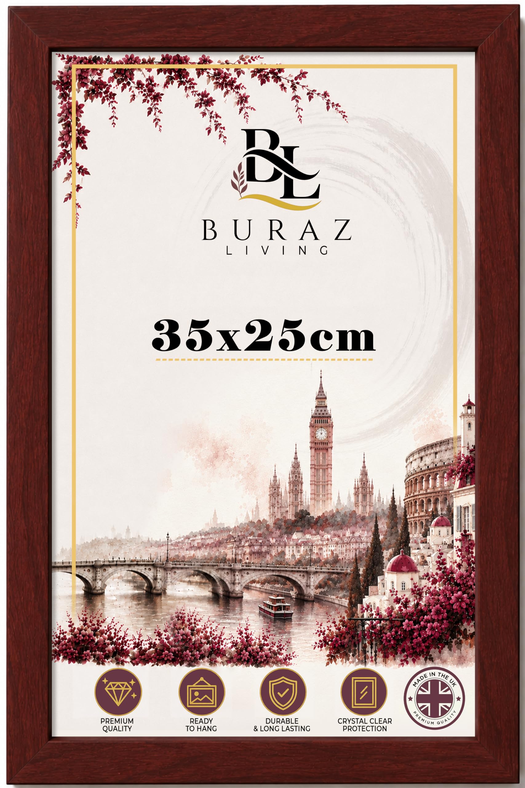 BURAZ LIVING Designed for Display — 35X25 CM Photo Frame With Crystal Clear Perspex Front For Vertical Or Horizontal Hanging | Gallery Wall Décor, Picture Display - [Mahogany] — image 1