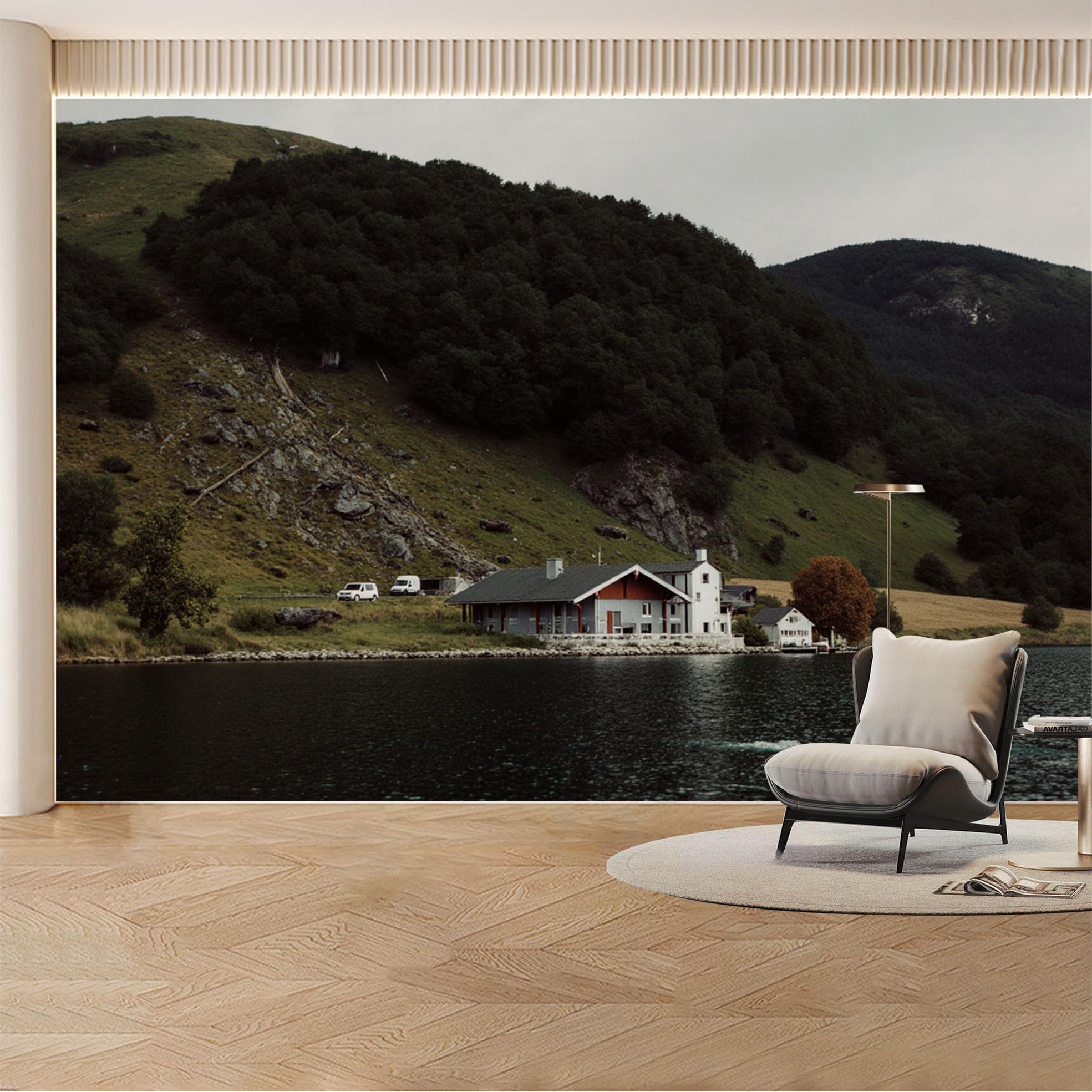 Custom Wall Mural Wallpaper Mountain Lake Landscape， Nature， Large Wall Art， Mural Design， Misty， Nordic Removable SelfAdhesive Large Photo for Living Room， Bedroom， Office