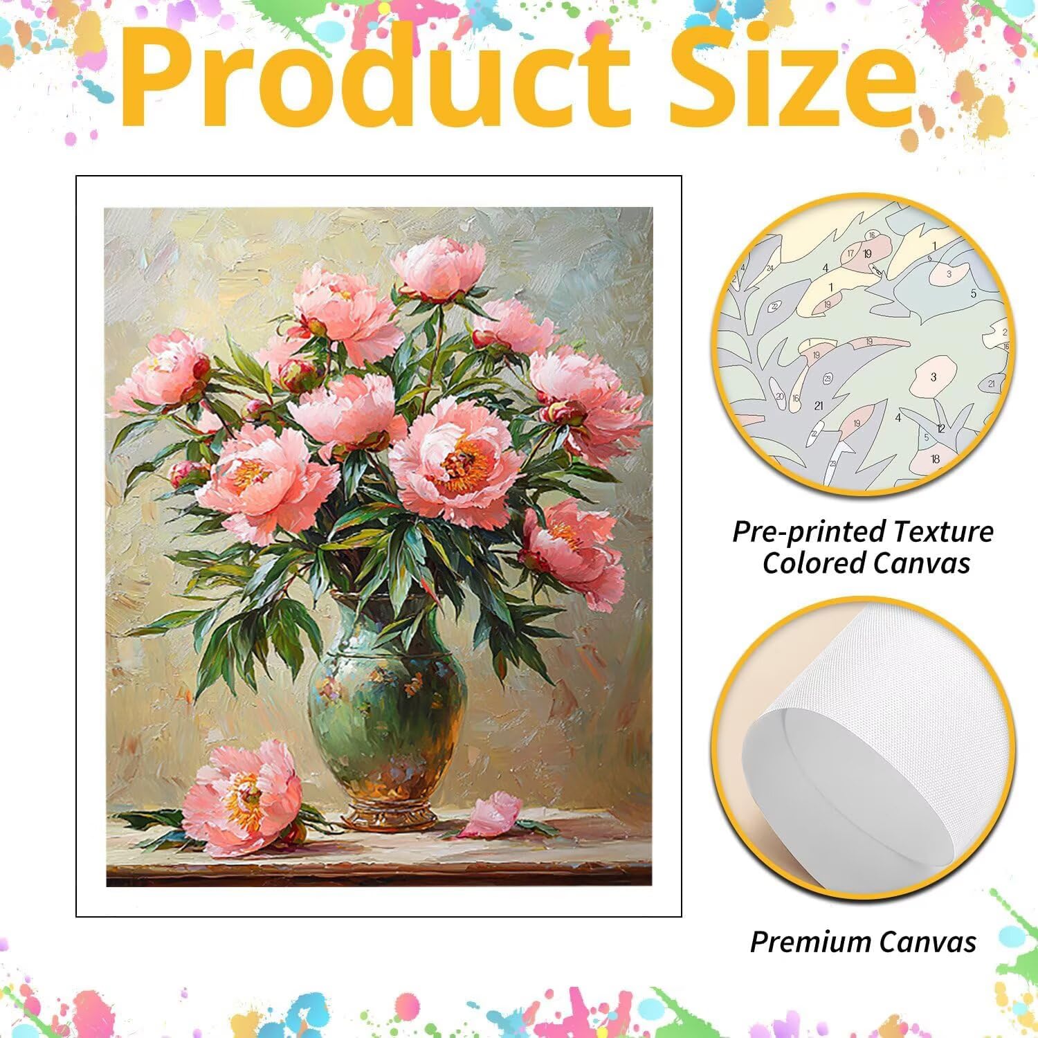 WEISHIWE Malen nach Zahlen Erwachsene Pfingstrose in Vase, 70x90cm x-454 | Malen nach Zahlen Erwachsene Leinwand Kit, DIY Handgemalt Ölgemälde Set mit 3-Pinseln und Acrylfarbe für Wanddeko,Ohne Rahmen