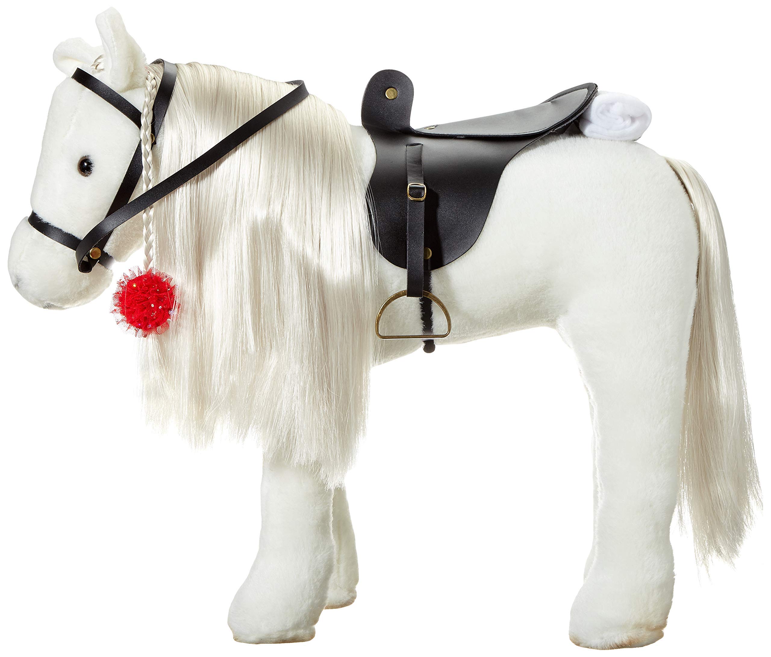 Götz 3403087 Lipizzaner Kämmpferd (Stockmaß 37 cm) – weißes Plüschpferd, Höhe ca. 52 cm für Stehpuppen – mit Sattel, Zaumzeug und Picknickdecke