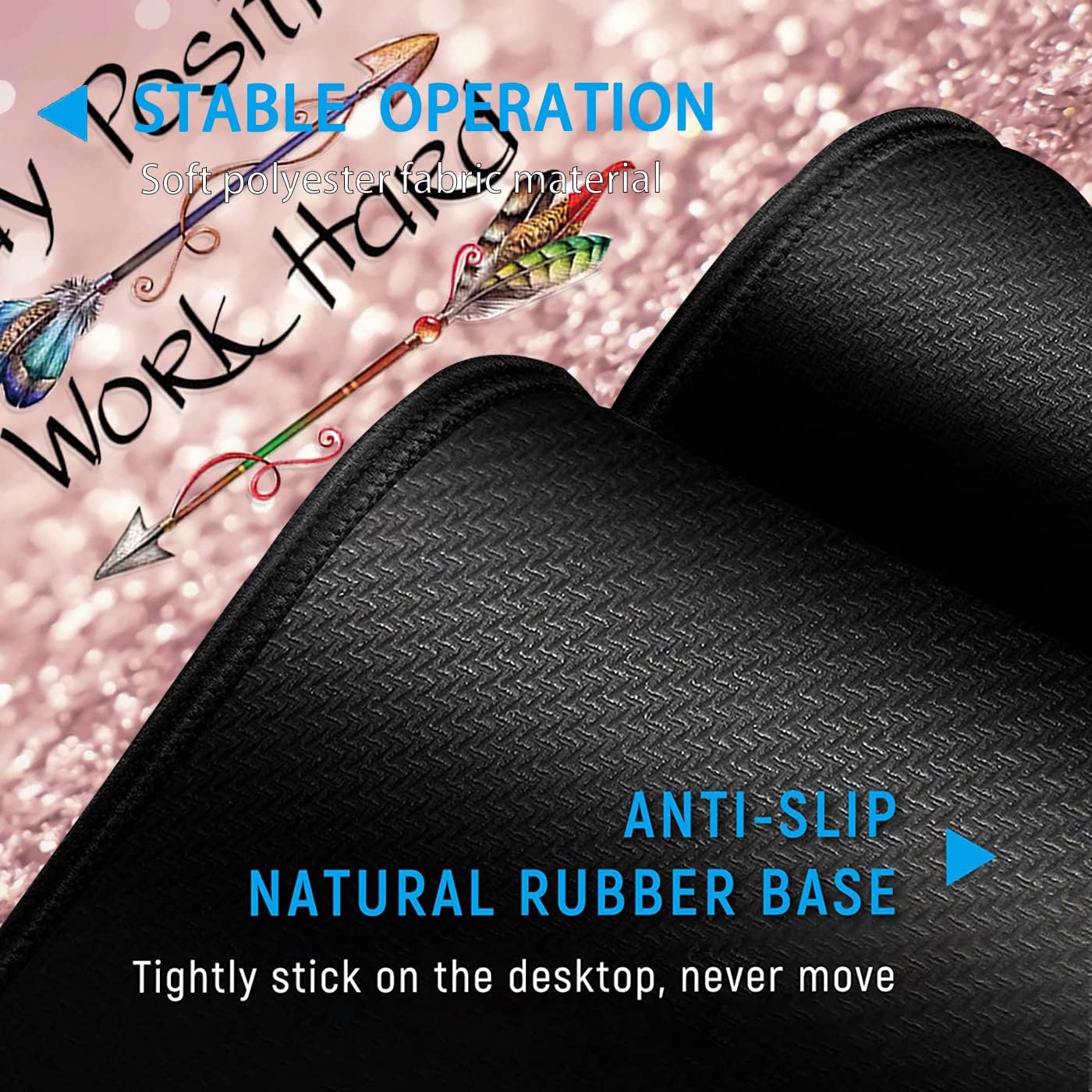 Large Gaming Mouse Pad,Extended Office Desk Mat,Waterproof Desk Writing Pad for Home Ergonomic Mouse &Keyboard Wrist Rest,Work Hard Inspirational Quotes Laptop Desk Pad Pink Mousepad Wrist Support