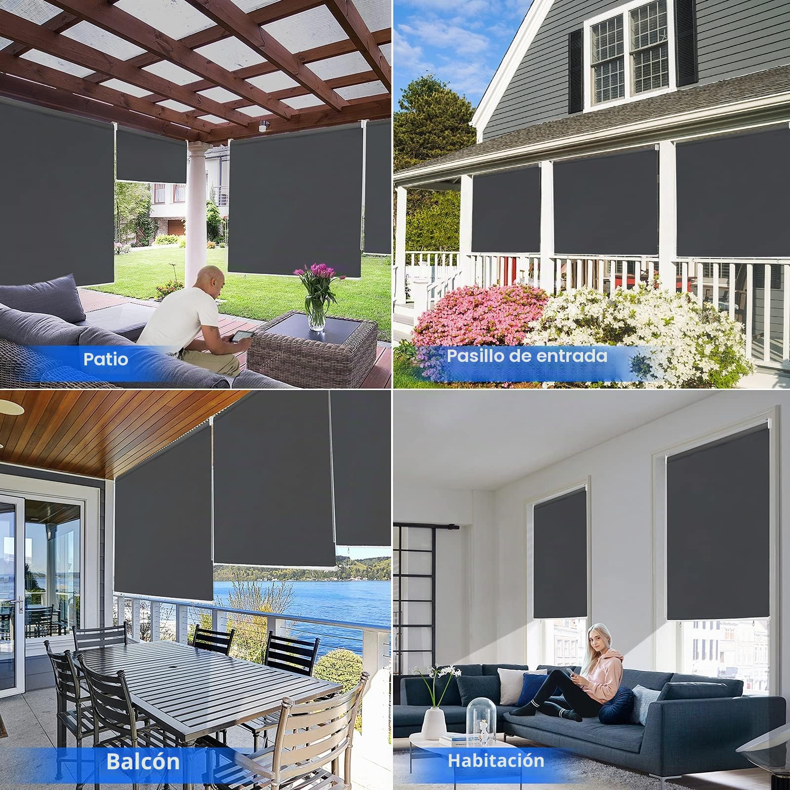 Froadp 100x140cm Toldo Vertical Exterior, Estor Enrollable de Oscurecimiento con Abrazaderas y Cadena, Privacidad Persianas Enrollables, Estores de Protección Solar para Ventanas y Puertas(Antracita)