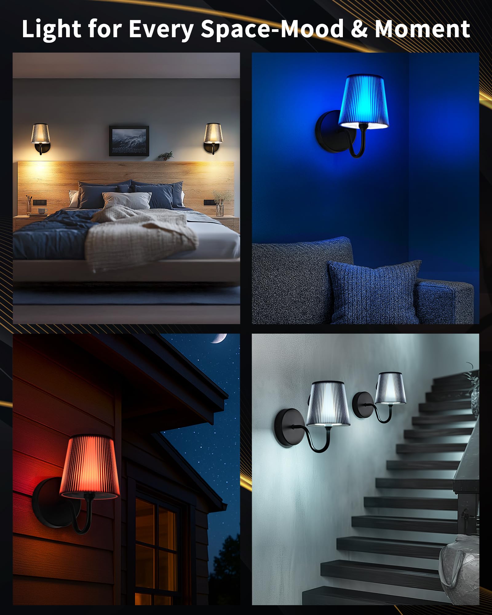 LumniexDesigns Wandleuchten Wiederaufladbare Wandlampen für Wohnzimmer RGB und 3 Farbtemperaturen Dimmbar Kabellose Bilderleuchten mit Touch-Steuerung und Fernbedienung für Treppen Flur 2 Stück