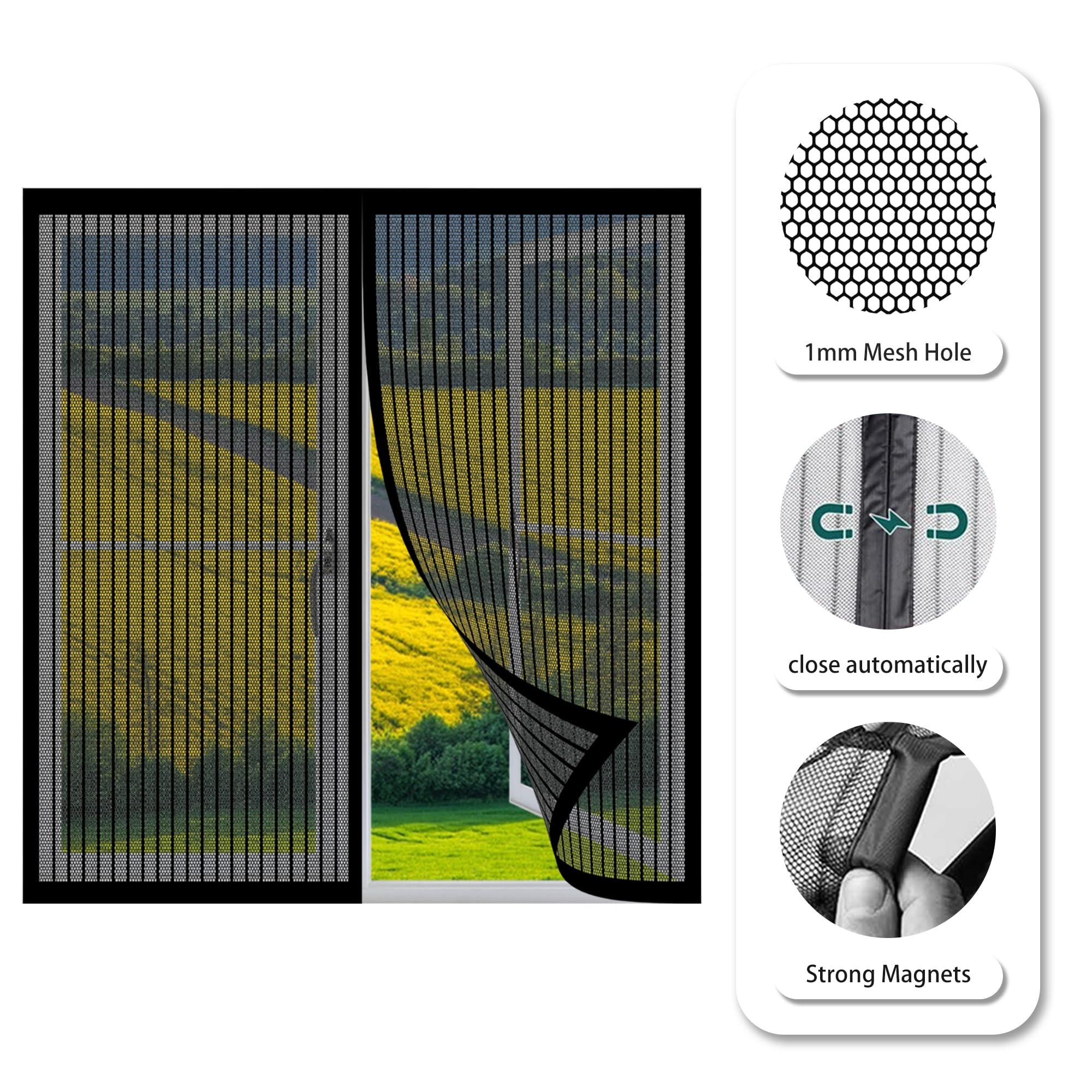 Insektenschutz für Fenster Nach Mass 198 x 158 cm Insektenschutz Fliegenvorhang Magnet Ohne Bohren Auto Schließen Magnetische Adsorption für Terrasse Schlafzimmer Usw., Weiß