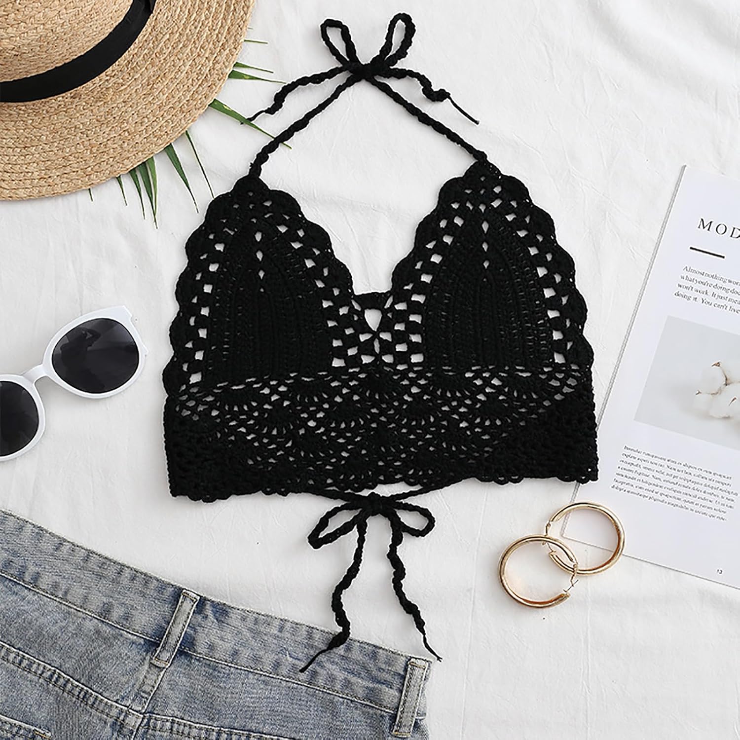 wonuu Women Summer Beach Crochet Top Bralette Knit Bra Bikini - Image 3