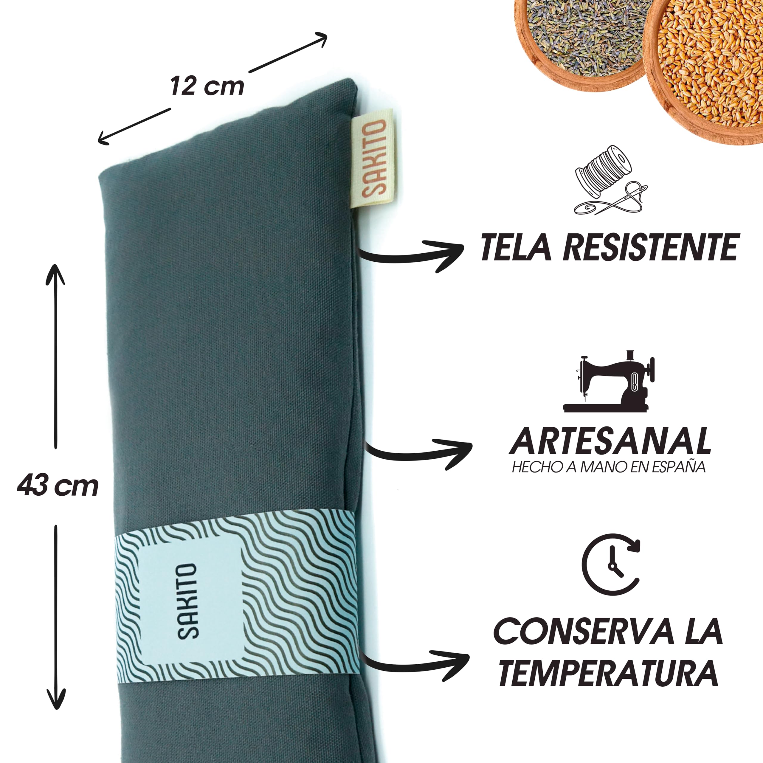 Saco Termico Microondas (43x12 cm) - Alivio Natural para Dolor Cervical, Lumbar y Menstrual, Uso en Calor o Frio - Gran Retencion de Calor - Muy duradero con Tela de Primera Calidad - Aroma a Lavanda