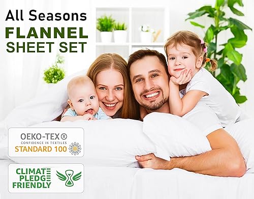 Miniatura 7 de Ruvanti - Sábanas de franela tamaño queen, 100% algodón cepillado, bolsillos profundos de 16pulgadas (hasta 18pulgadas), transpirables, supersuaves,