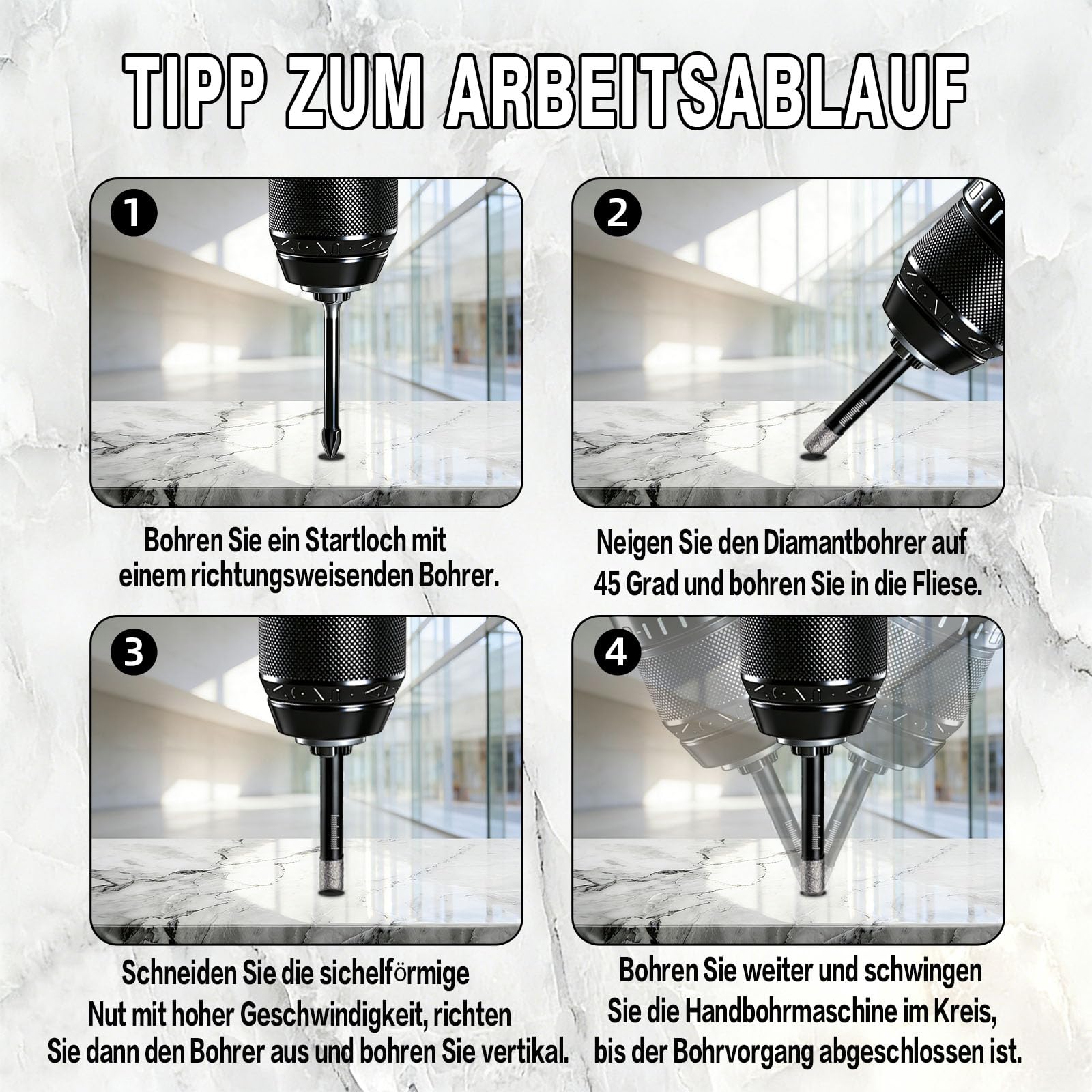 DECKRKAT 10-teiliger Satz Trocken-Diamantbohrer & Fliesenbohrer – 5mm(x2), 6mm(x3), 8mm, 10mm, 12mm + 6mm (x2) Steinbohrer für Fliesen, Keramik, Porzellan, Marmor, Granit.
