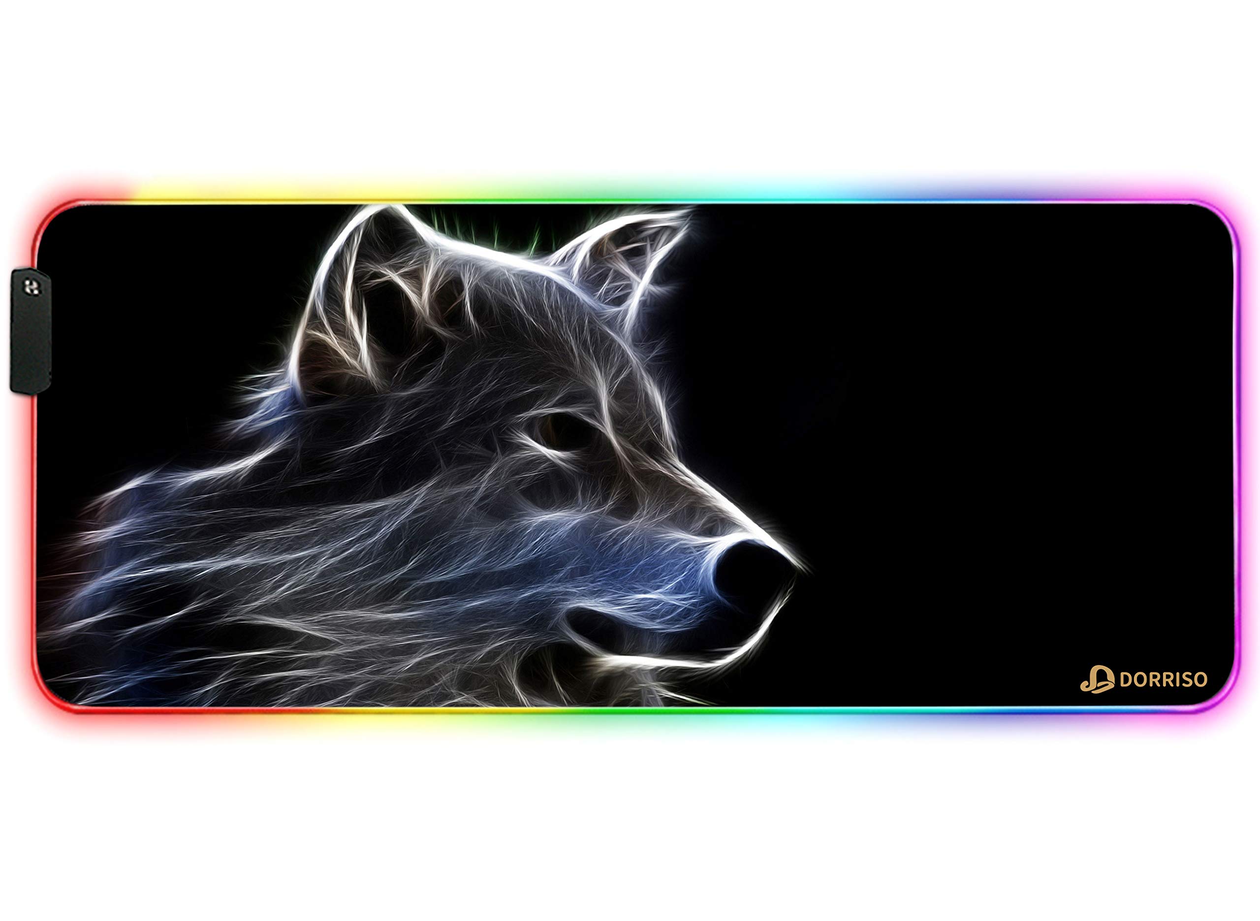 RGB Tappetino per Mouse Gaming XXL 900 x 400 mm Grande Mouse Pad 12 LED Effetti Luce Superficie Liscio Antiscivolo Computer PC e Laptop Tappetino per Mouse Lupo