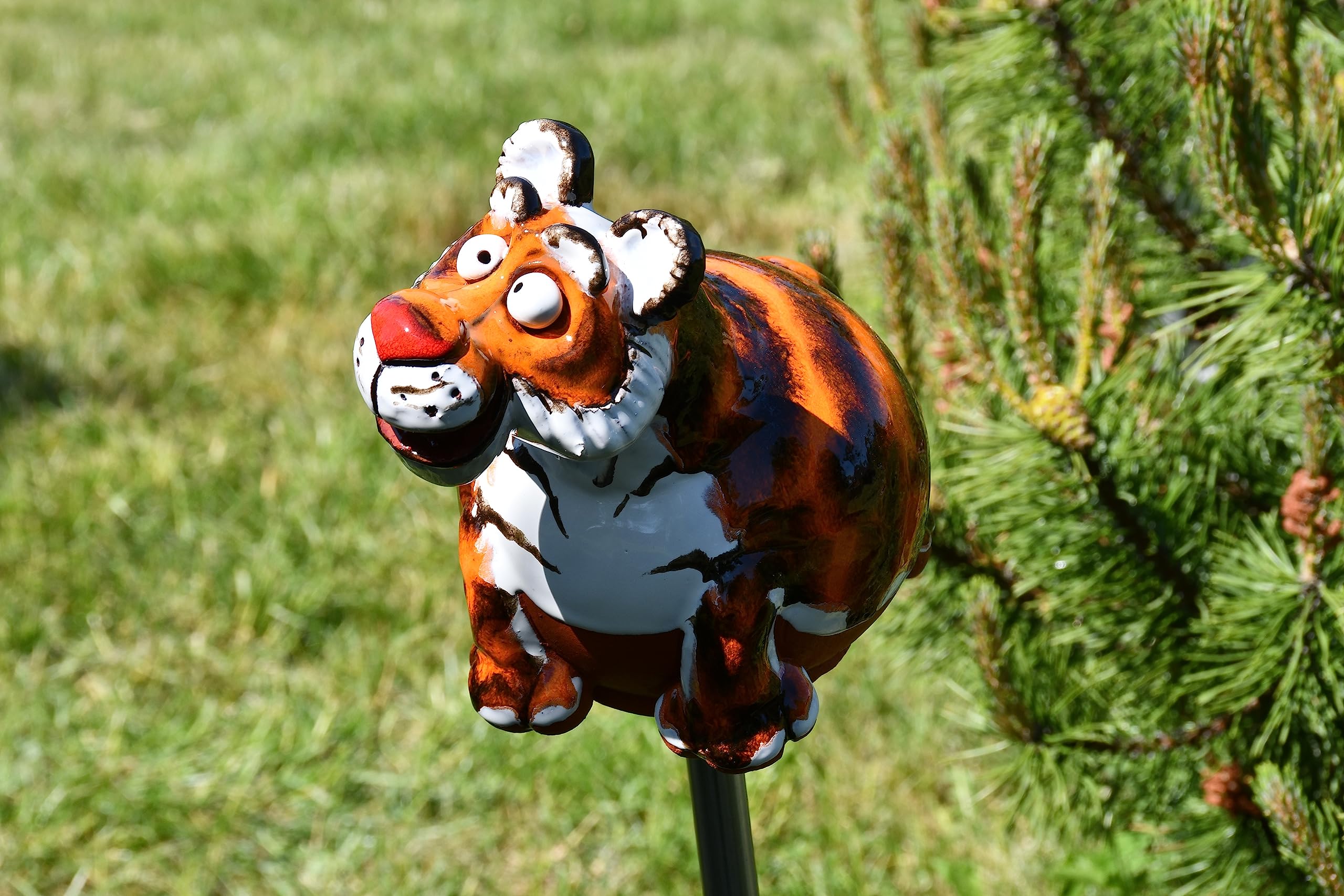 Decoration Jardin Exterieur Statue en Céramique - Deco Extérieur - Figurines pour Jardin - Faite à la Main, Résistant au Gel, Cadeau Unique pour Les jardiniers - Sweet Tigre