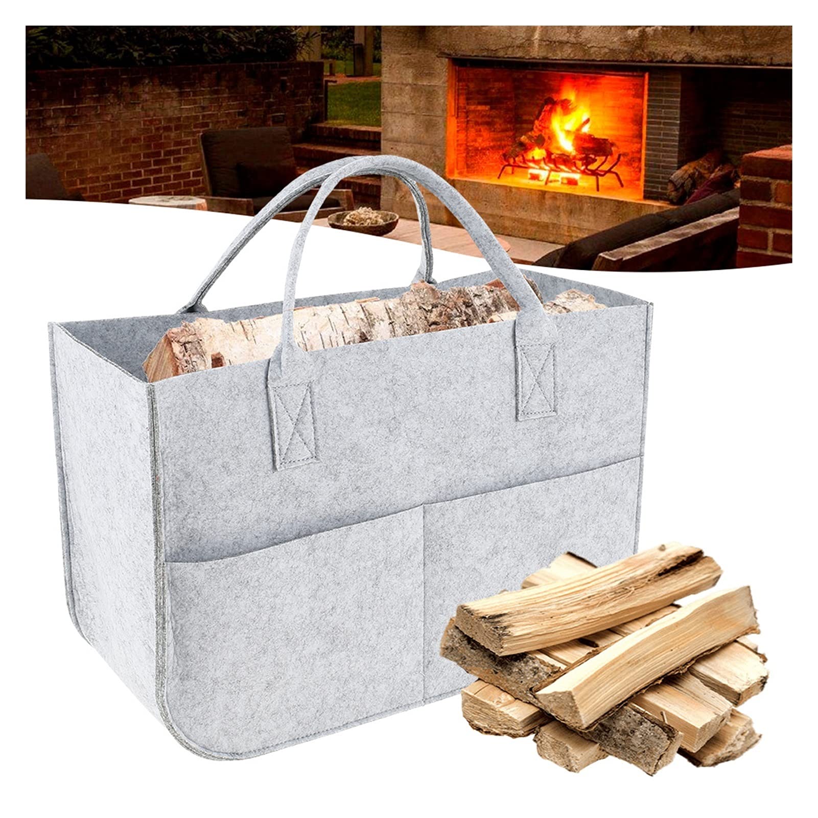 Borsa per Legna da Ardere all'aperto Sacchetto di feltro Black Camino Borsa in legno Basket Cestino Pannelli Pestalini Pocket Legno Pocket Legna Legna da ardere Basket Giornuncio Stalles Canestro Bors