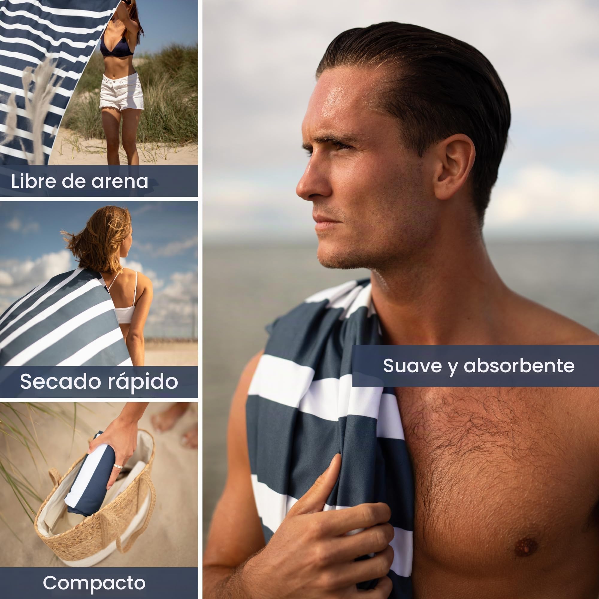 SummerSand Toalla de Playa Grande de Microfibra XL 200x100 cm - De Secado Rápido y Sin Arena - Ideal como Toalla de Piscina, Toalla de Sauna y Toalla de Viaje - Bolsa de Viaje Incluida – Deep Blue
