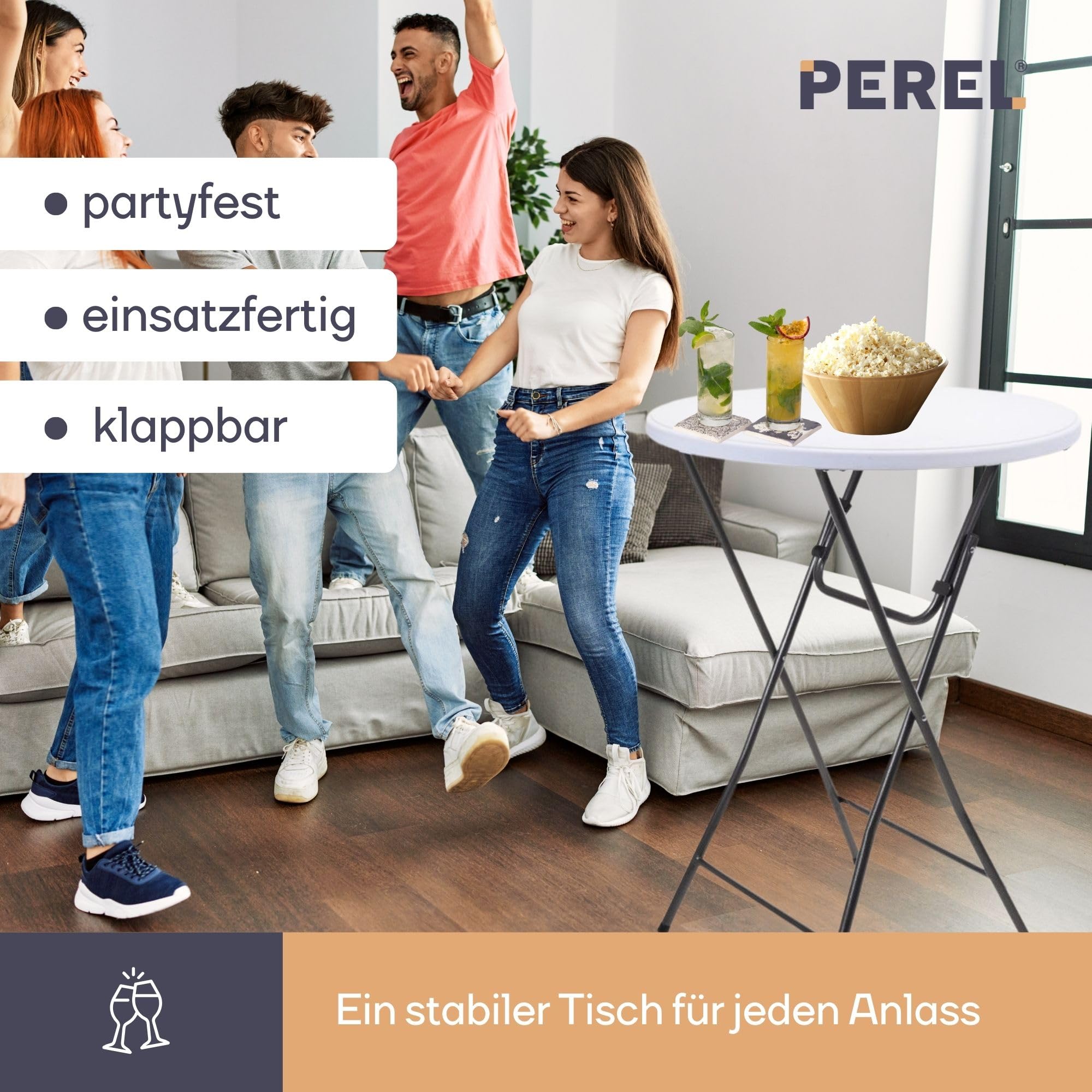 Perel Klappbarer Stehtisch, Stehtisch, Bistrotisch 80 x 110 cm, Stehtisch im Außenbereich, Garten, Terrasse, max. 100 kg, leicht und tragbar, zusätzlicher Tischplatz