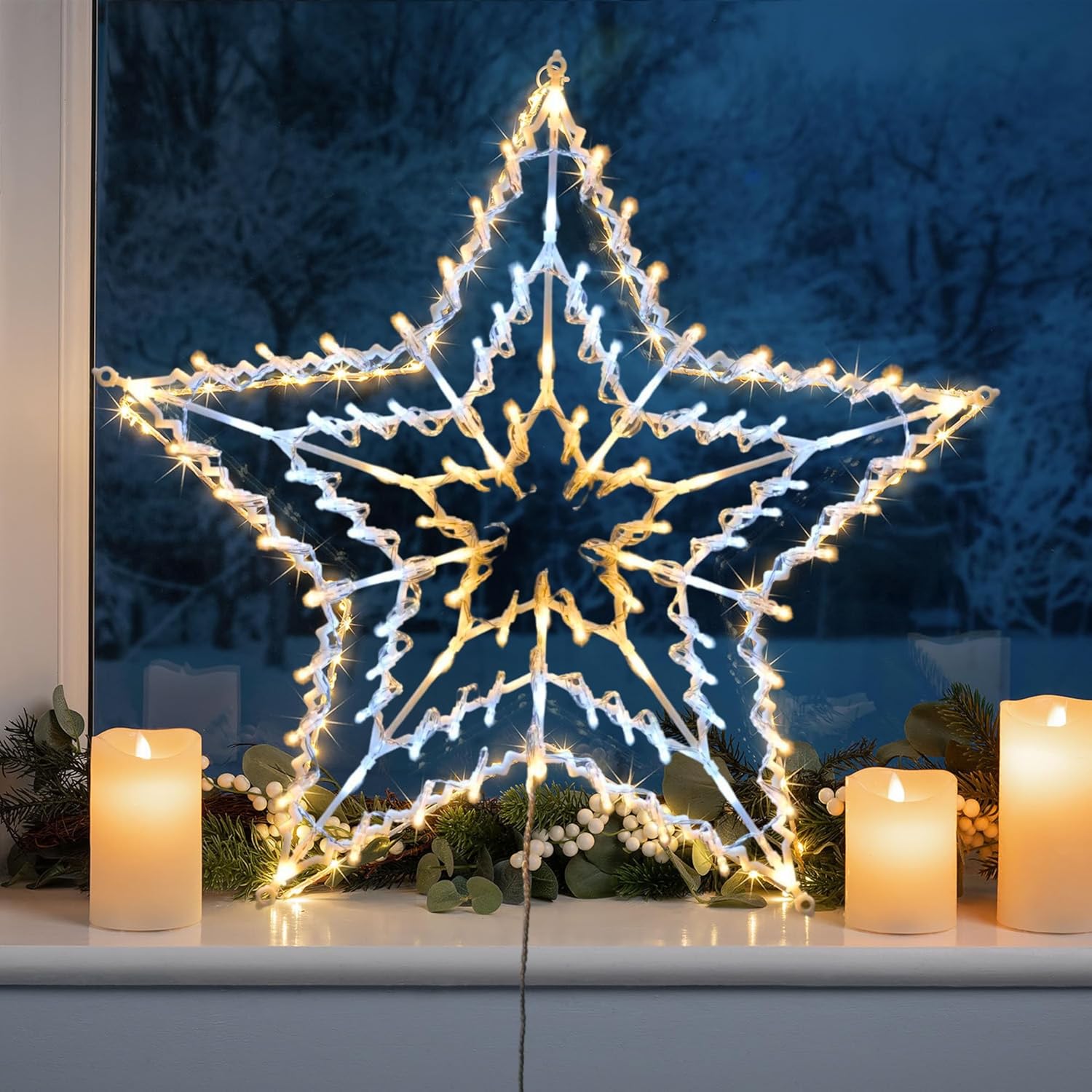 100 LED Warm & Cool White Christmas Star Silhouette Animated Large ...