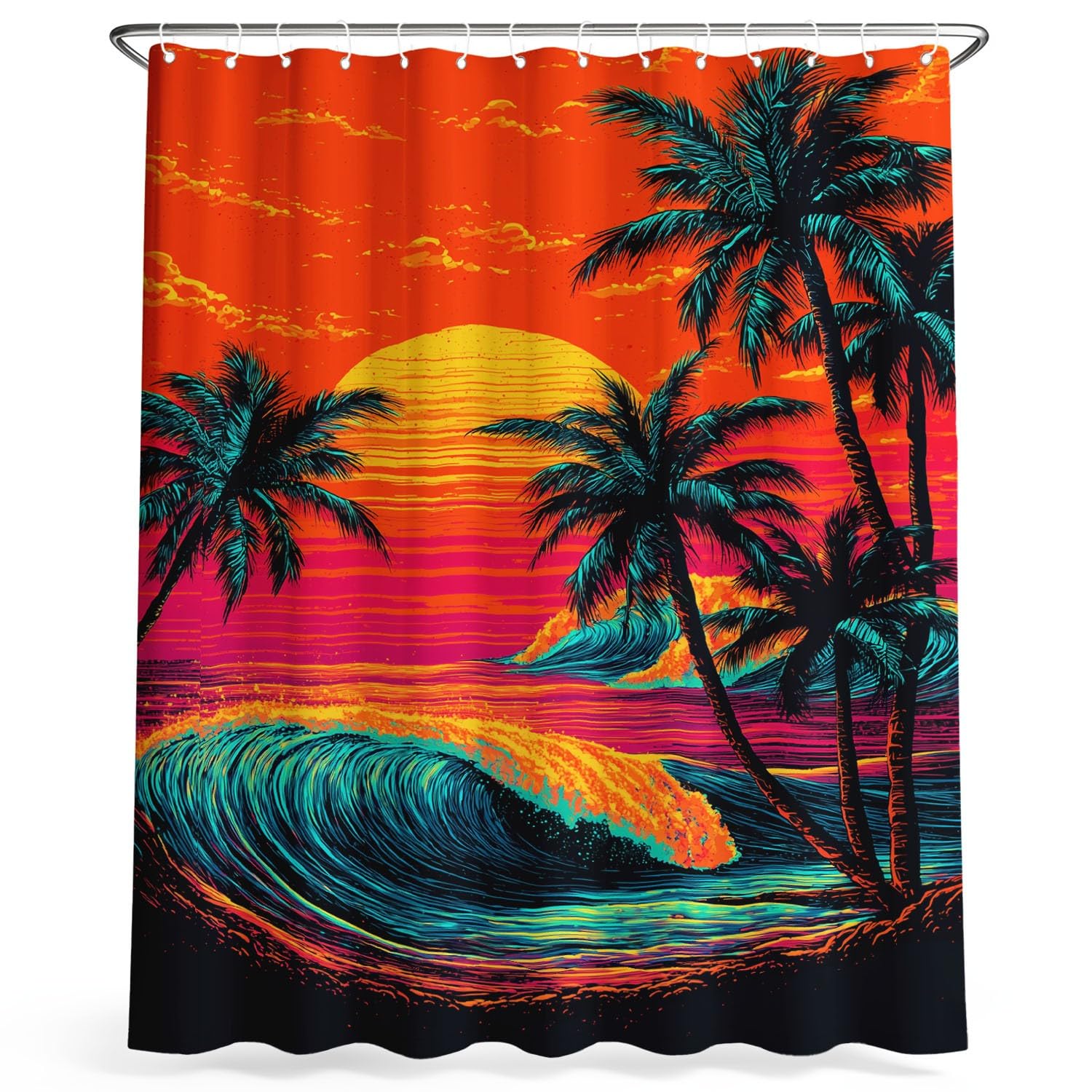Generico Arancione Tende da Doccia 240 x 200 cm Vintage Fantasia Natura Paesaggio Tenda da Doccia Impermeabile Lavabile in Poliestere con Ganci per Bagno, Vasca da Bagno