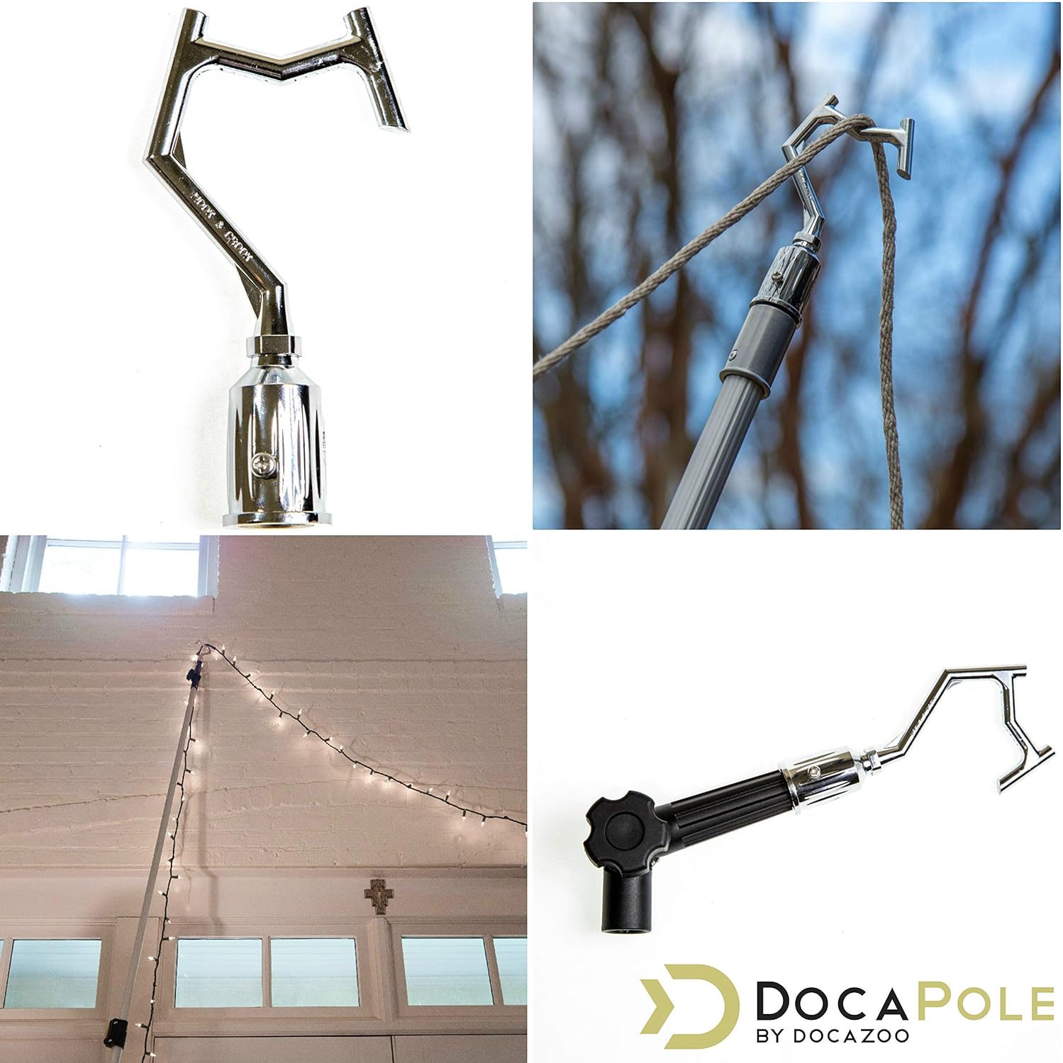 DOCAZOO DocaPole 5-12 Foot Pole Hook Extension Pole | Boat Hook Pole | Telescopic Pole Hook for Hanging Lights | Retrieval Hook | Pool Hook | Clothing Hook Pole | Telescoping Hook | Big-Reach Hook : Sports & Outdoors