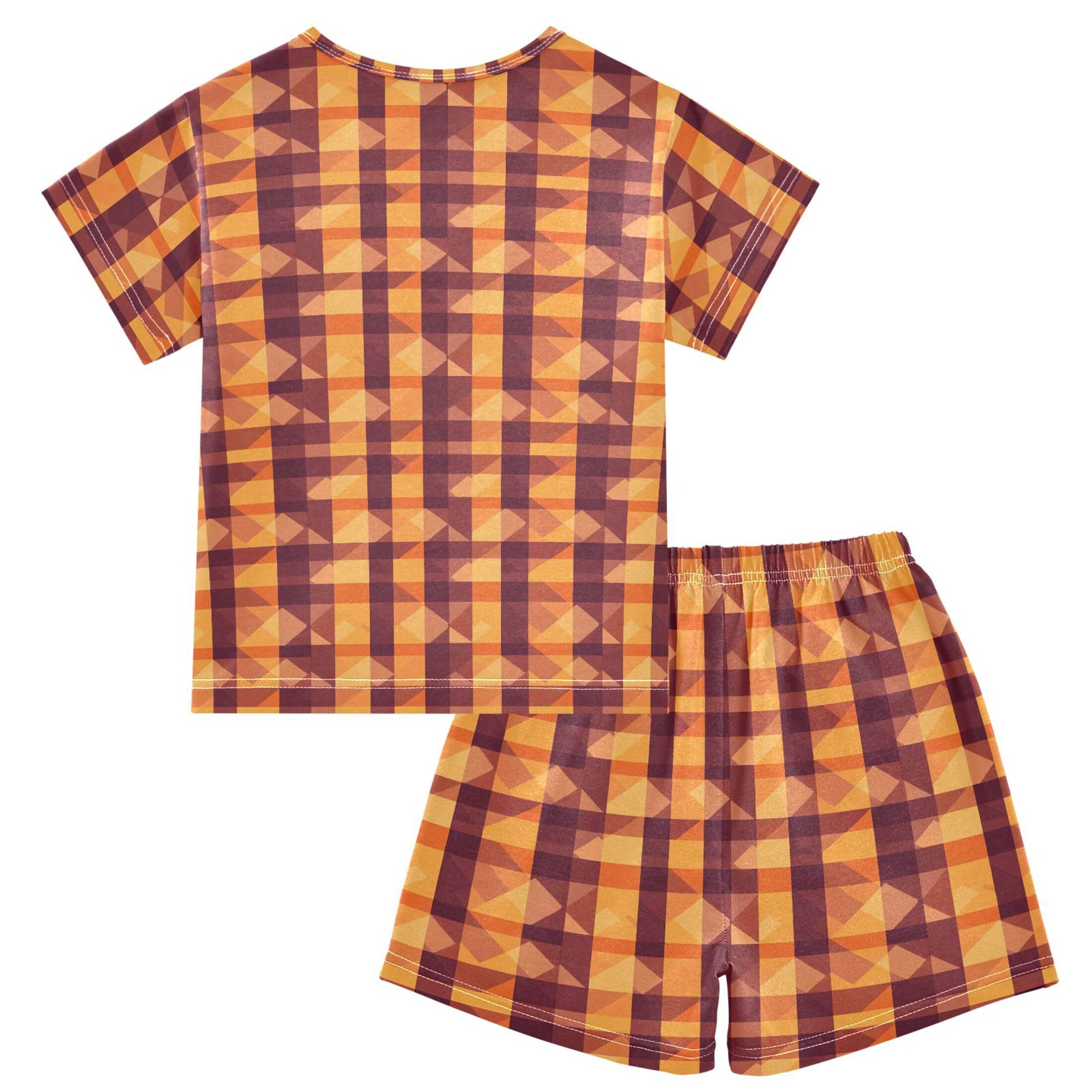 UMIRIKO Orange Buffalo Check Plaid Summer Short Sleeve Pajamas Sleepwear PJ Set B0404296