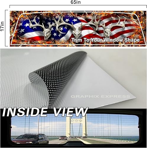 Miniatura 5 de GRAPHIX EXPRESS Gráficos de ventana trasera de ciervos con bandera estadounidense (P443) – Envoltura de vinilo trasera universal transparente –