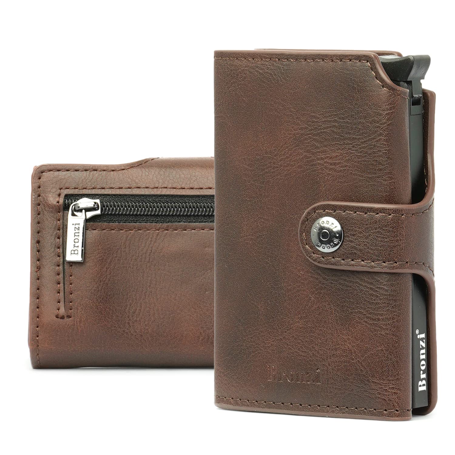 Bronzi Portafoglio Portafoglio Uomo Slim - In Pelle Marrone - Porta Carte Credito - Portacarte uomo - Mini Porta Tessere (Marrone)