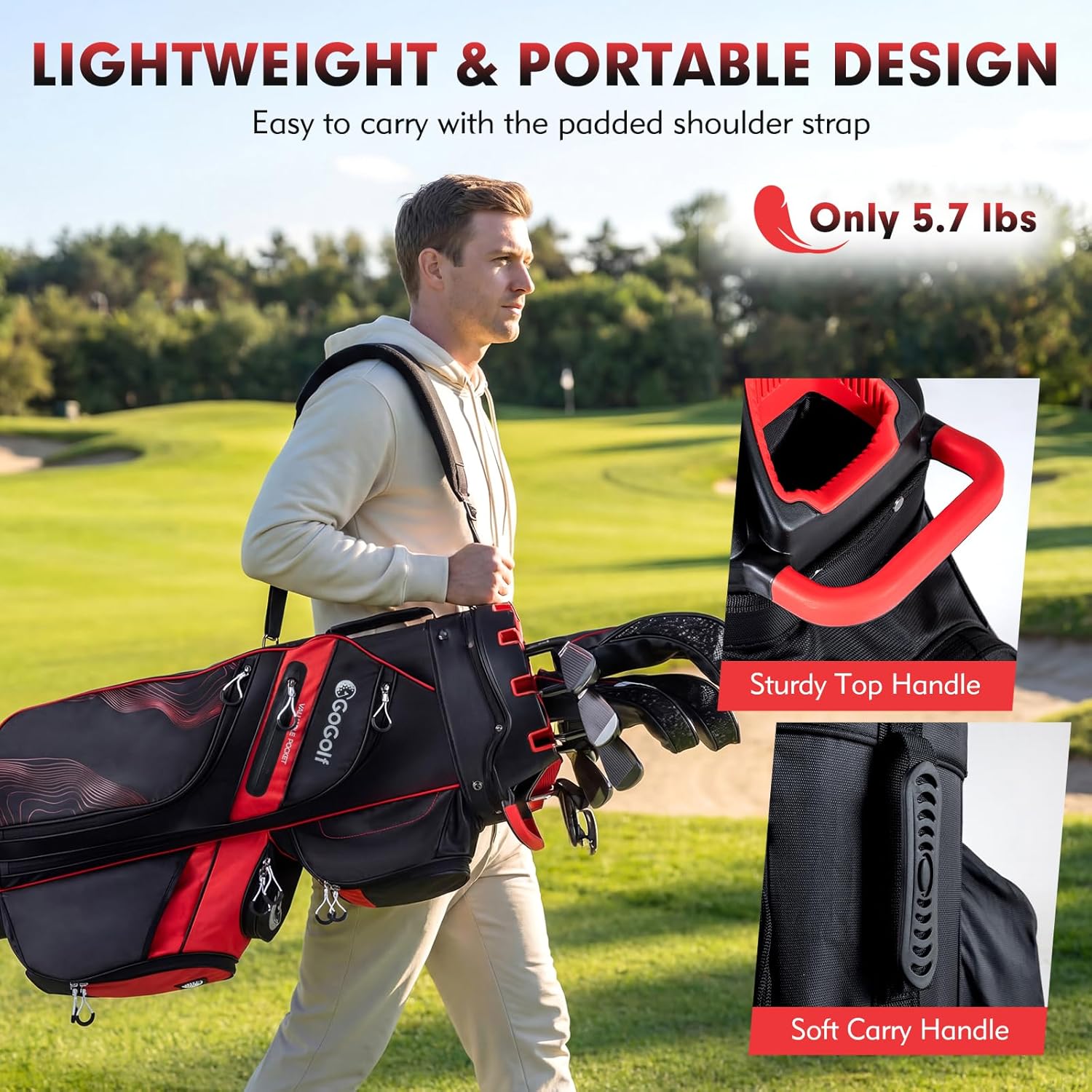 Tangkula Golf Cart Bag with 14-Way Full Length Dividers, 6 Molded Lock Top Golf Club Bag with 11 Pockets, Cooler Bag, Padded Strap, Handles, Umbrella Holder & Rain Hood