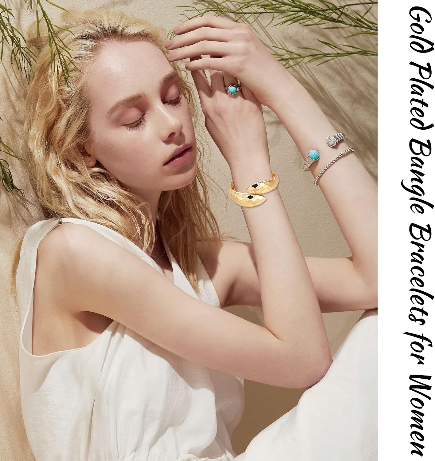 MOZAKA 1-3Pcs Gold Plated Bangle Bracelets for Women Open Hinged Bangle Bracelets Chunky Polished-Finish Wrist Cuff Wrap Bracelets Minimalist Twist-Grooved Wide Cuff Bracelet