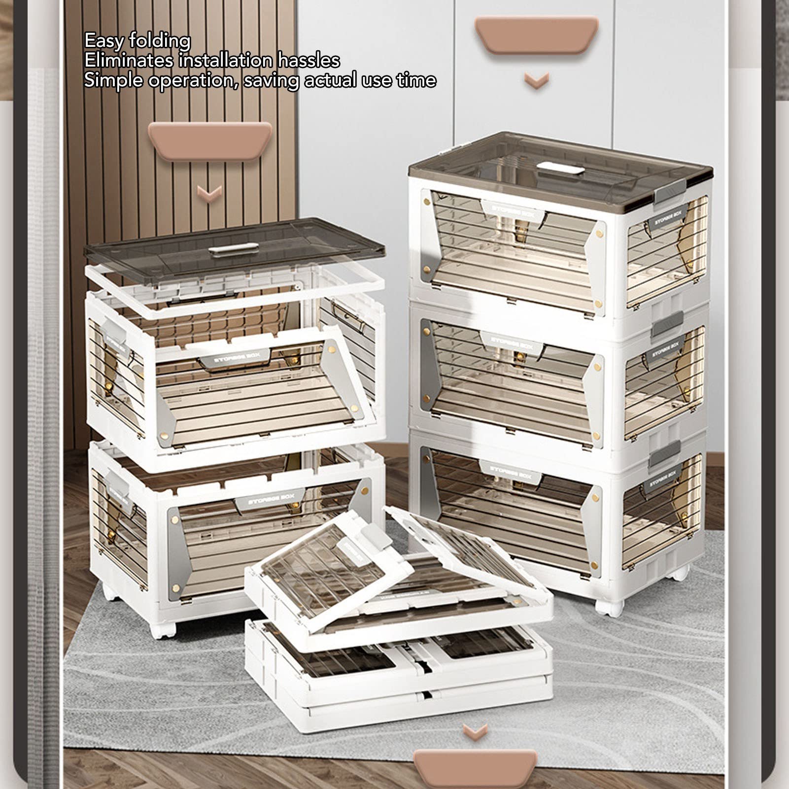 Pojemniki do przechowywania z kółkami, ze składanym i układanym w stosy materiałem PP, do organizowania bagażnika samochodu kempingowego w domu, nowoczesny design (5 Layers)