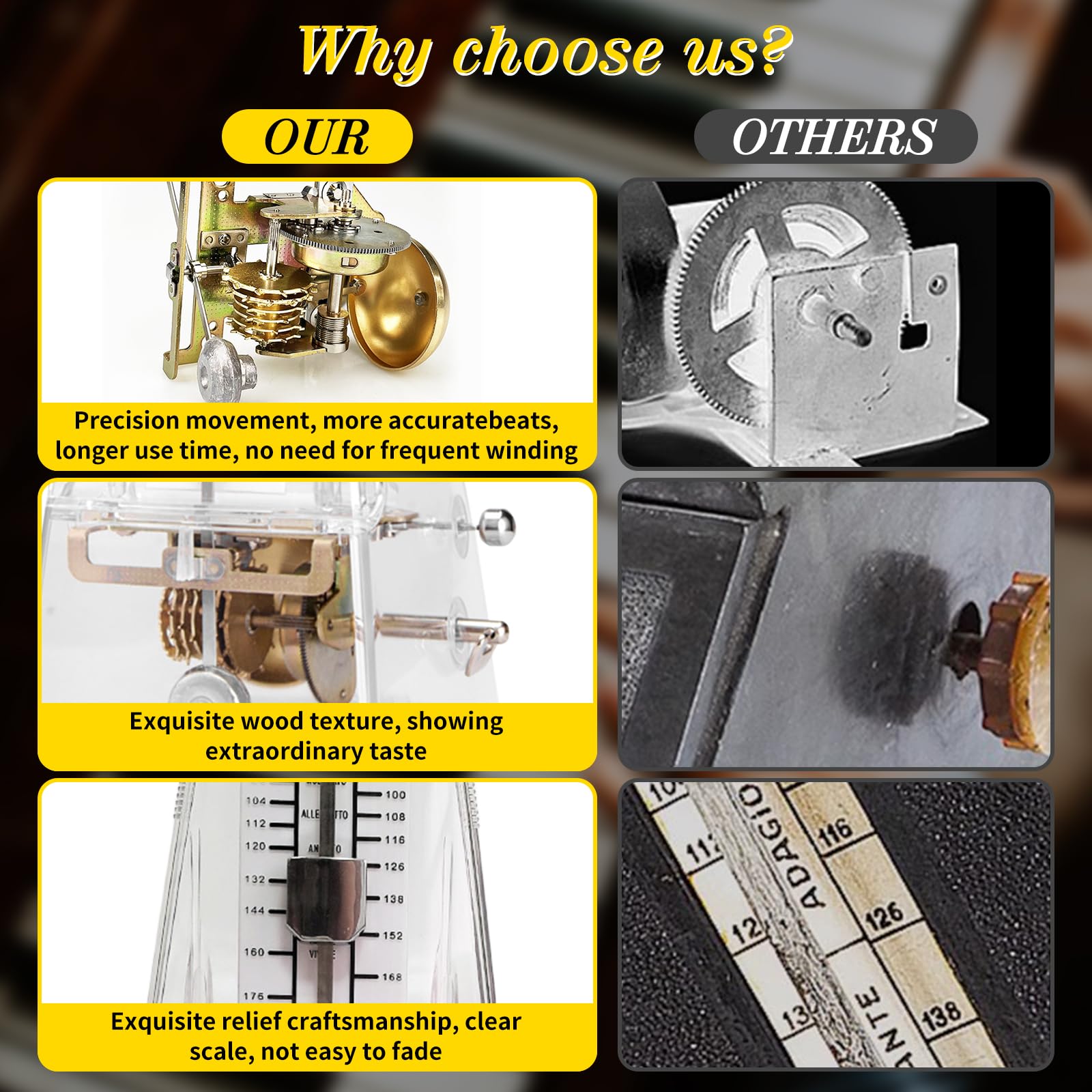 Mechanisches Metronom für Klavier Violine Gitarre Bass, Universales Hochpräzises Metronom, Transparent Hochpräzises Metronom Mechanisches, Lauter Klang, Track Beat und Tempo