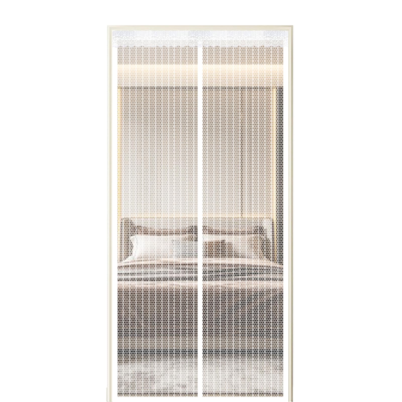 Xuehmin White Fly Screen Door 115 X 265 Cm Self Sealing Powerful Magnets Fly Screens Doors Nets With Powerful Magnets & Full Frame Magic Tape Suitable For Patio Doors Balcony Bedroom,