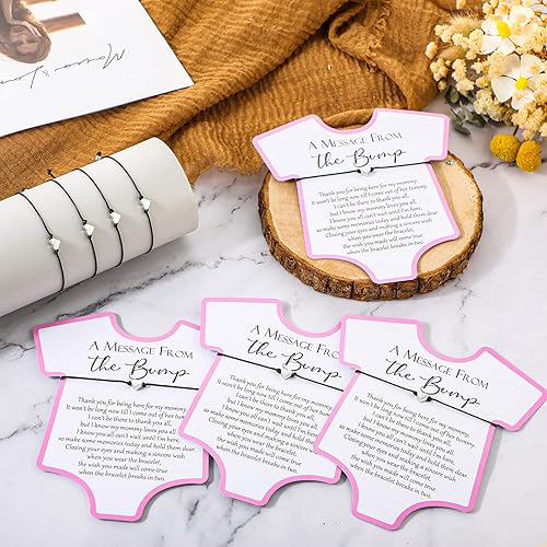 Miniatura 3 de Henoyso Juego de 25 pulseras ajustables para baby shower, tarjetas de corazón, regalo de fiesta de baby shower, regalos de revelación de género de